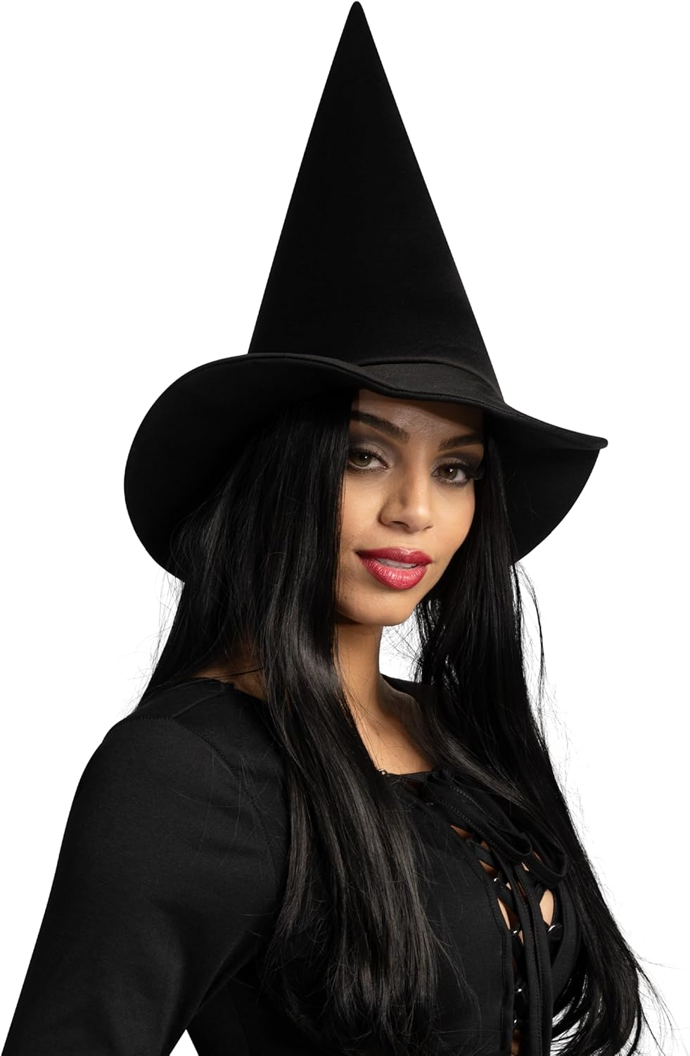 Spooktacular Creations Halloween Black Witch Hat, Soft Satin Witch Hat for Women, Halloween Costume Accessory, School Role Playing, Themed Parties image number 1