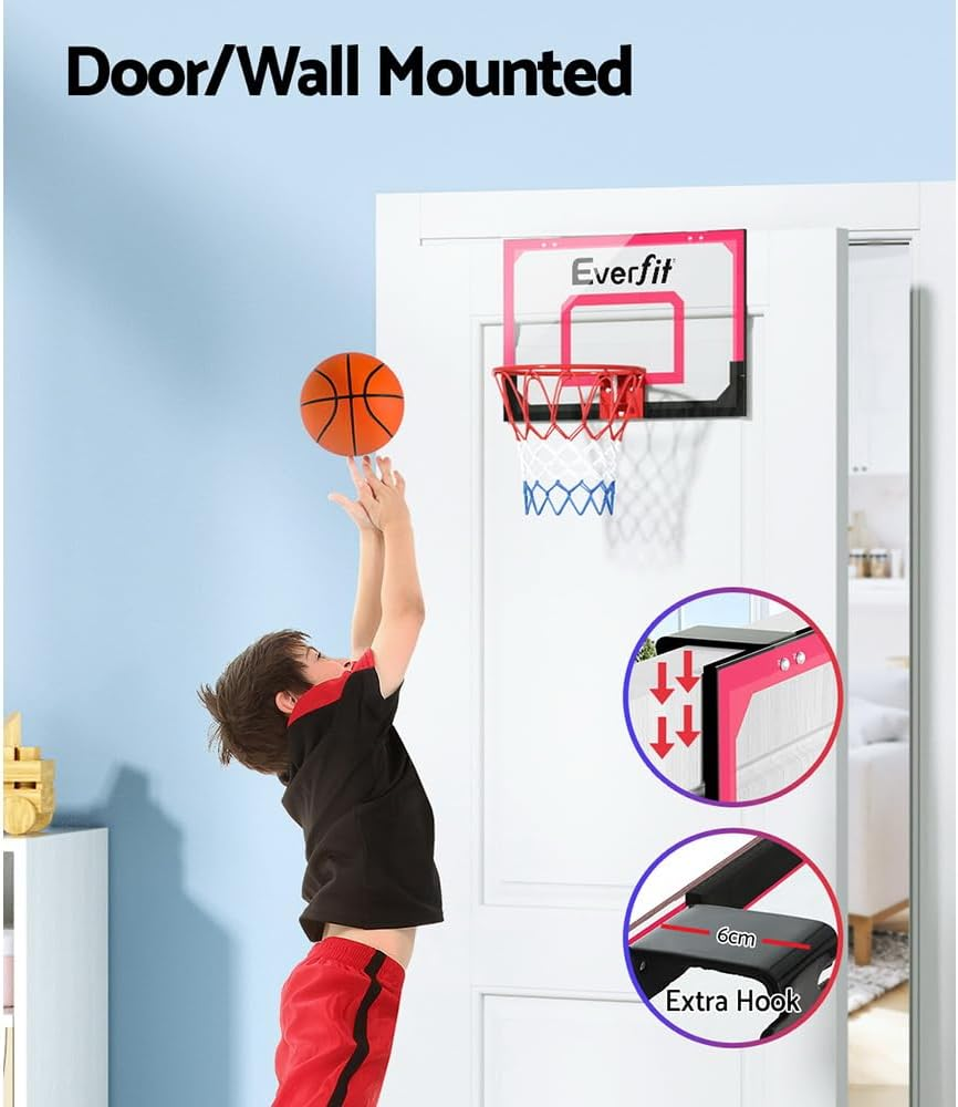 Everfit 23" Mini Basketball Hoop for Kids Adult, Indoor Door Basket Ball Hoops Net Wall Backboard, Wall-Mounted Toys Home Room for Sports Exercise Playing Game, Red image number 3