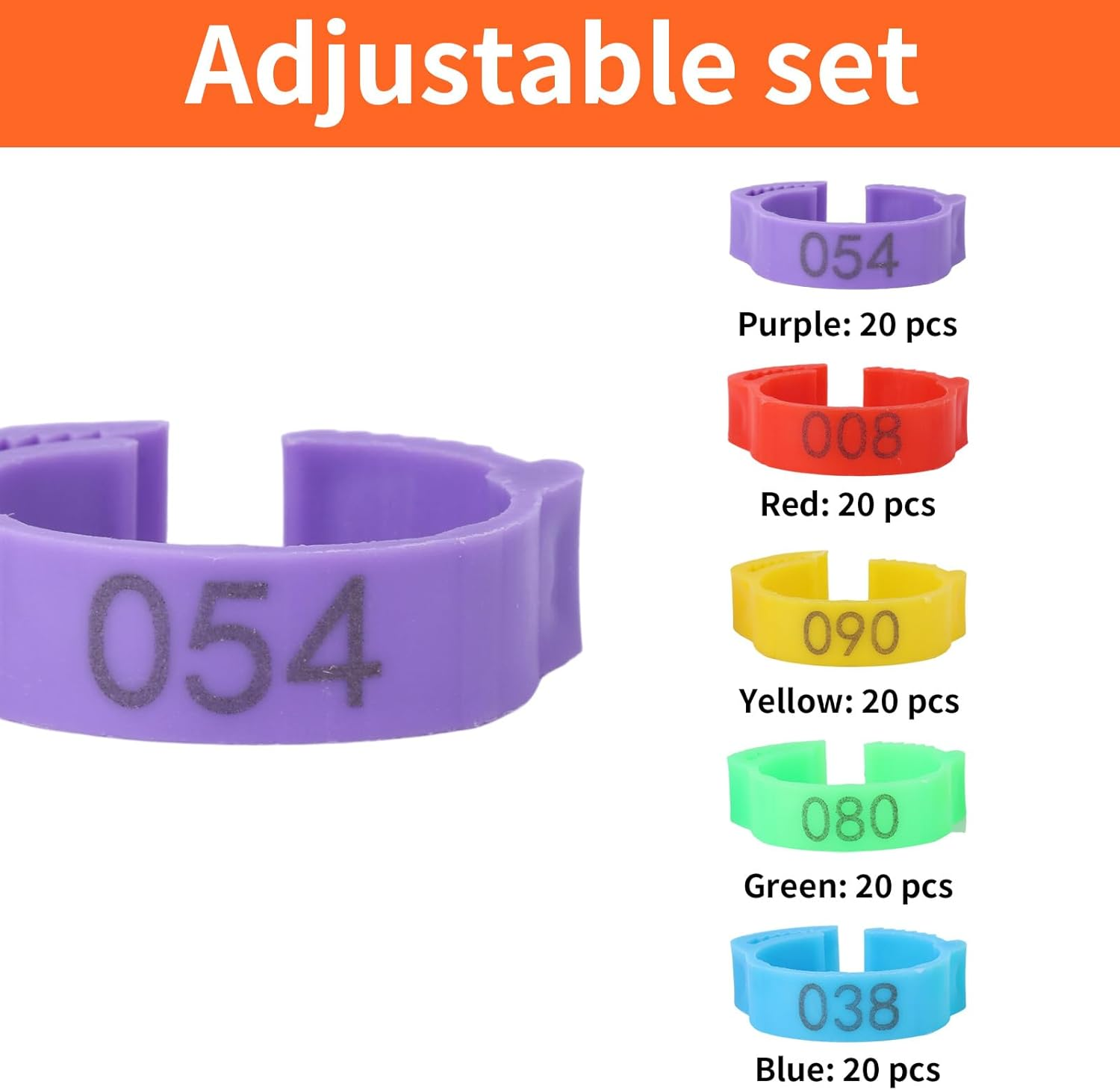 100Pcs Chicken Leg Bands, 5 Color Adjustable Poultry Leg Rings with Numbers 1-100 Chicken Identification Tag for Ducks Turkey Goose image number 6