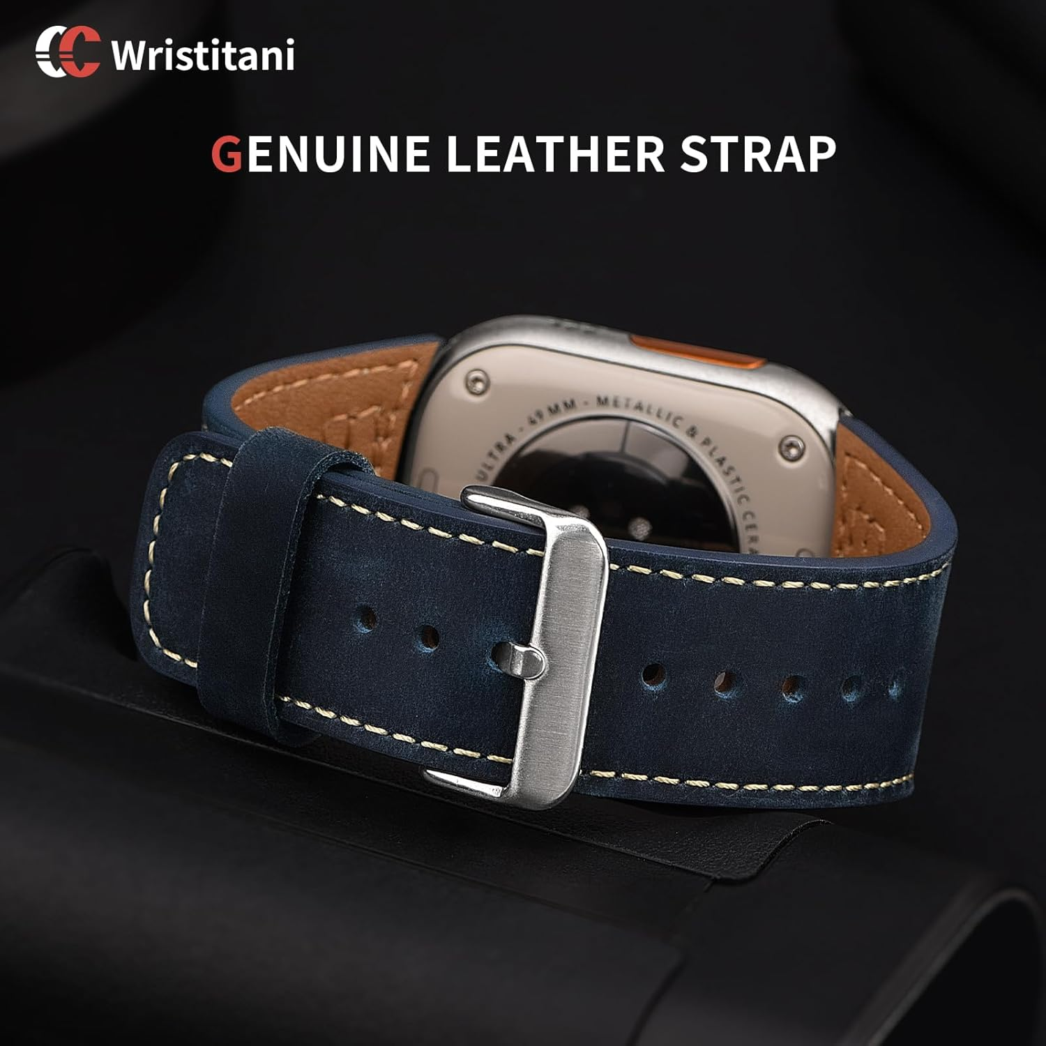 Wristitani Leather Bands Compatible with Apple Watch Band 49Mm 46Mm 45Mm 44Mm 42Mm 41Mm 40Mm for Men, Top Genuine Leather Replacement Strap for Iwatch Ultra2 Ultra Series 10 9 8 7 SE2 SE 6 5 4 3 image number 1