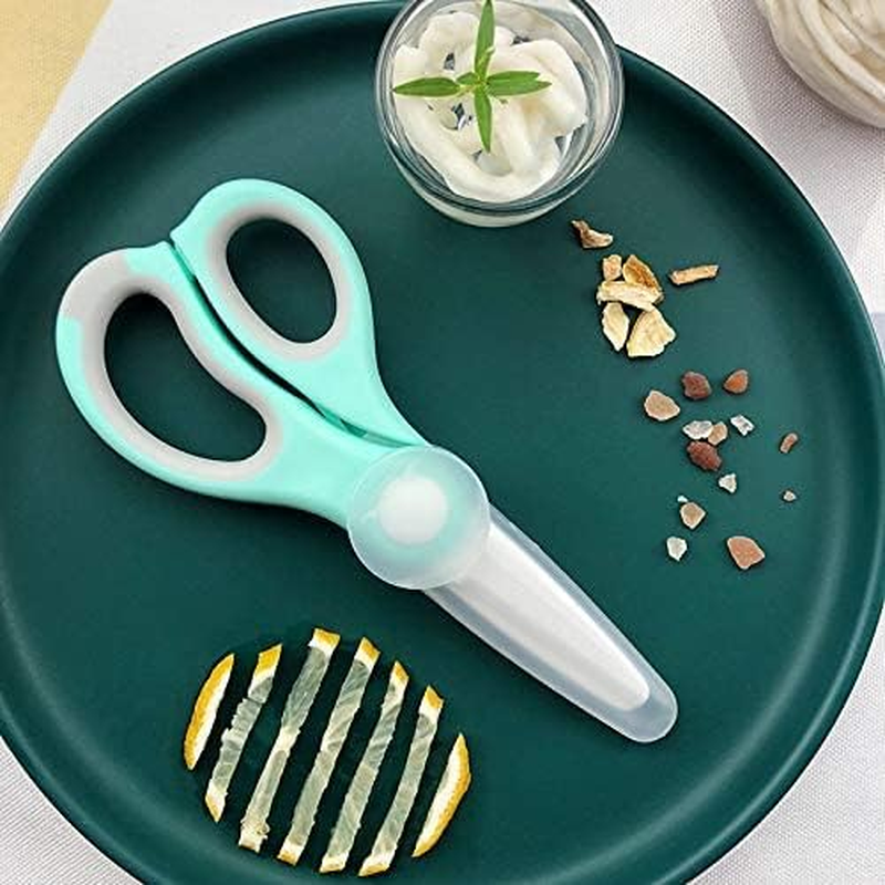 Ceramic Scissors for Baby Food,Safety Healthy BPA and Lead Free Portable Toddler Shears with Protective Blade Cover and Travel Case, 2 Pack（Pink and Green）