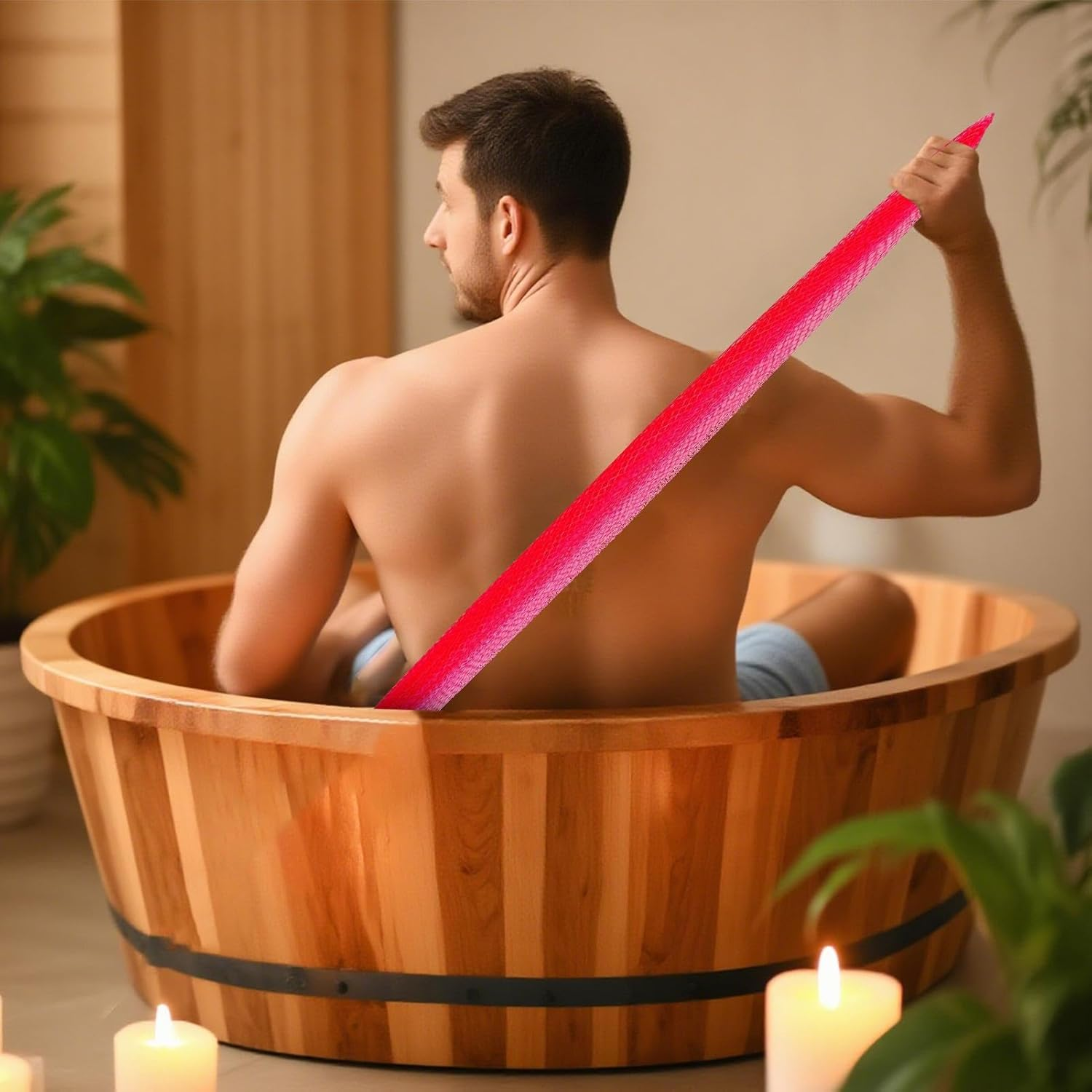 African Bath Net - Wash Net,Back Scrubber with Drawstring Body Rag for Sensitive Skin Daily Shower Hotel Post Workout Cleansing Home Travel Relaxation - Pink image number 5