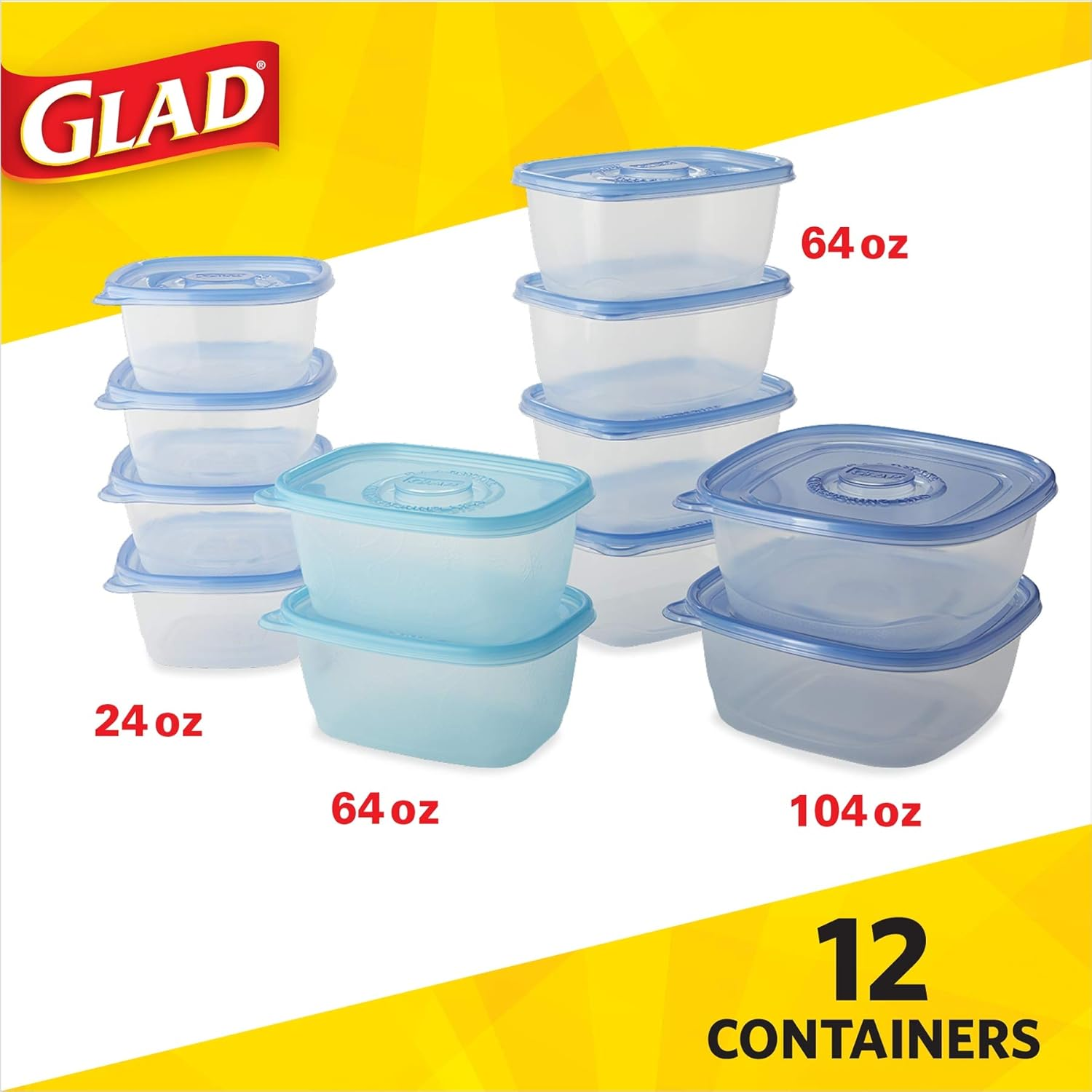 Glad Food Storage Containers - Large Food Container Variety Pack - 12 Containers - 24 Piece Set image number 3