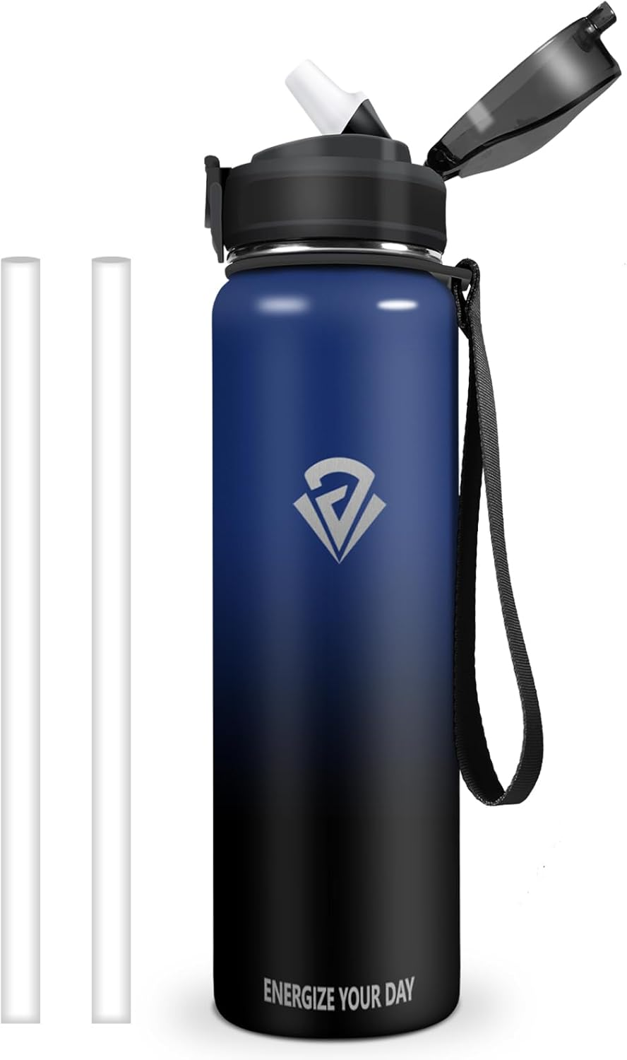 Vikastar Drinking Bottle, 1 Litre Leak-Proof, Sports Water Bottle, with Time Marking & Straw, Bottles, Carbonated Drinking Bottle, Suitable for School, Bicycle, Blue Black image number 4