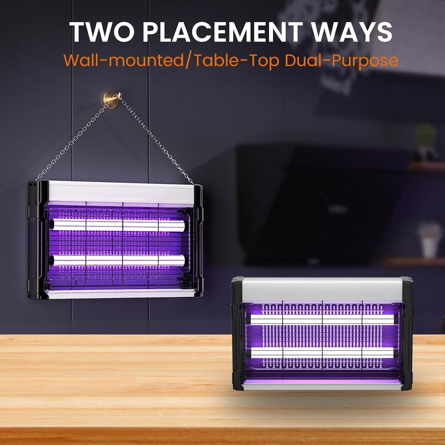 Electric Fly Zapper & Bug Zapper, Powerful Fly Killer with 2 Bulbs & Hanging Chain, High Powered Grids, UV Light Trap Mosquito Killer Insect Trap with Washable Tray for Home（Pro） image number 3