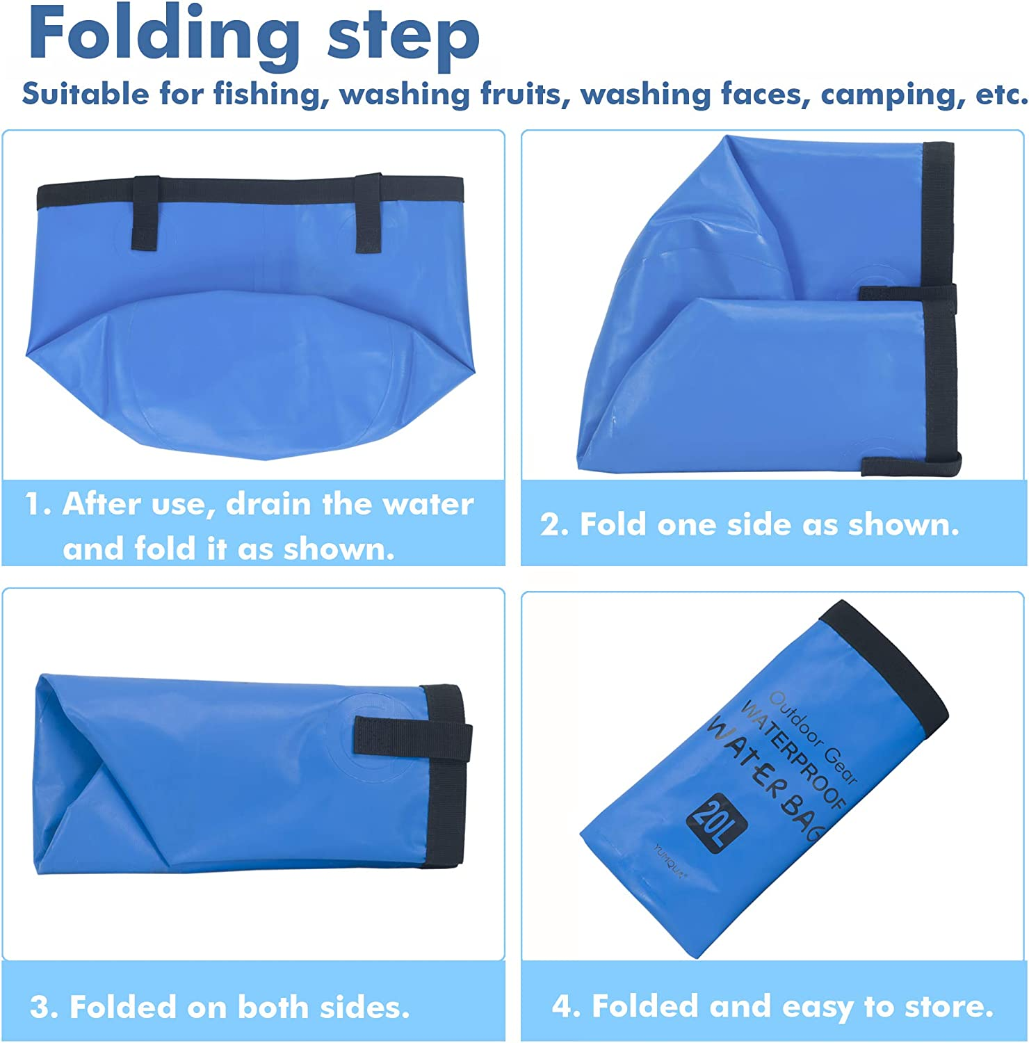 YUMQUA Collapsible Bucket 5 Gallon(20L), Multifunctional Portable Folding Bucket Water Container Wash Basin for Camping Fishing Hiking Traveling Outdoor Survival Gardening Car Washing (Blue) - White image number 2