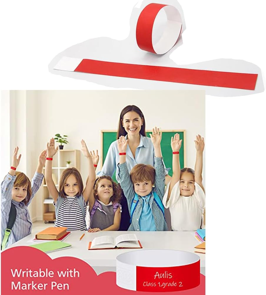 Red Wristbands, Waterproof Paper Bracelets Event Wristbands Wrist Party Bands Armbands for Events Festivals 200Pcs image number 3