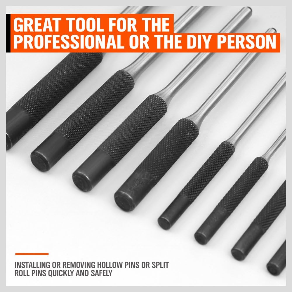 HORUSDY 9 Pieces Roll Pin Punch Set, Removing Repair Tool with Holder for Automotive, Watch Repair,Jewelry and Craft