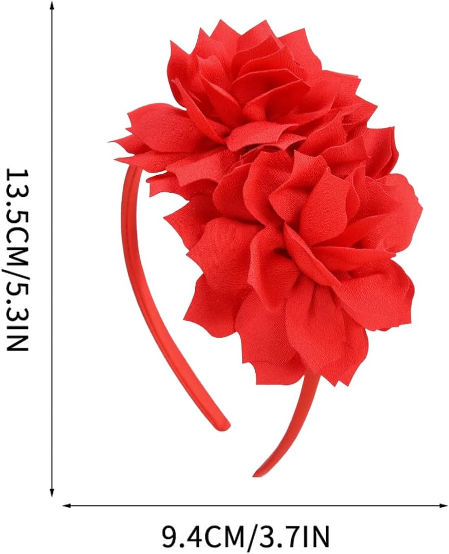 2 Pieces Artificial Flower Headbands Vintage Headband Fascinator for Women Hair Bands Solid Color Hair Accessories for Cocktail Tea Party Hat Decoration (Orange and Red) image number 4
