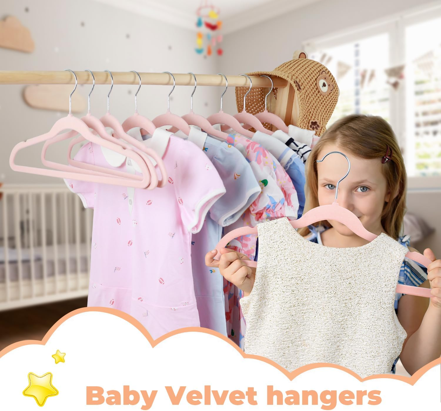 Children'S Velvet Non-Slip Hangers | 32 Pack Space Saving Felt Hangers for Kids and Teenager | Kids Clothing Hanger - Pink