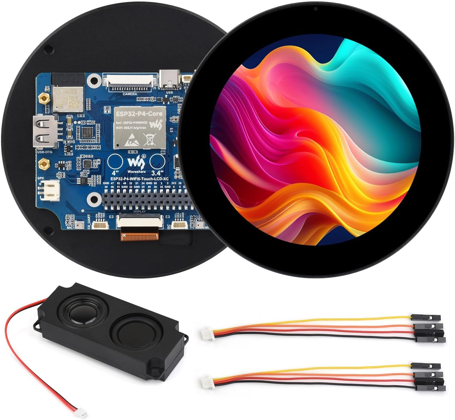 Waveshare ESP32-P4 3.4Inch Wi-F6 round Touch Display Development Board, 800 &times; 800, 170&deg; Viewing Angle, Optical Bonding Toughened Glass, Onboard Dual Microphones, Support Wi-Fi 6 / Blue-T 5 (LE) image number 1