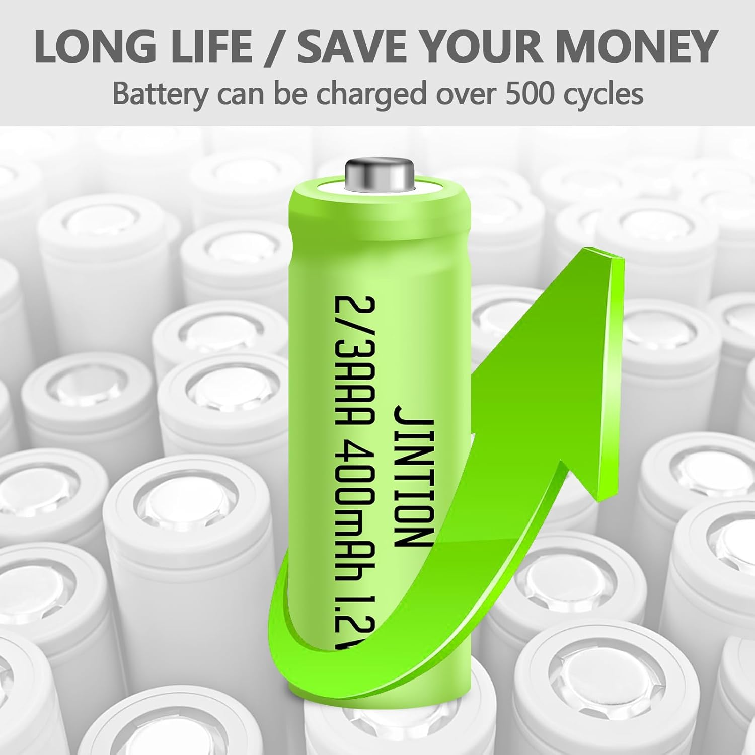 JINTION NIMH 2/3AAA Rechargeable 2/3 AAA Batteries 1.2V 400Mah Rechargeable Battery Button Top 5 Pack(They Are Not AAA Size Batteries) image number 6