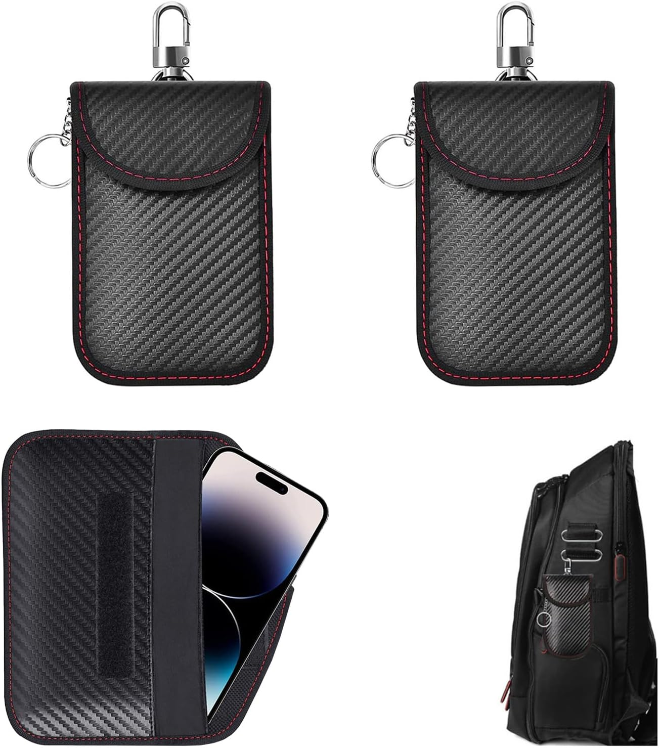 3 Pcs Faraday Pouch for Car Keys - Signal Blocking Bags, Includes Hooks and Fixed Key Rings; RFID Blocking Case for Car Security, Anti-Theft, and Signal Protection image number 2