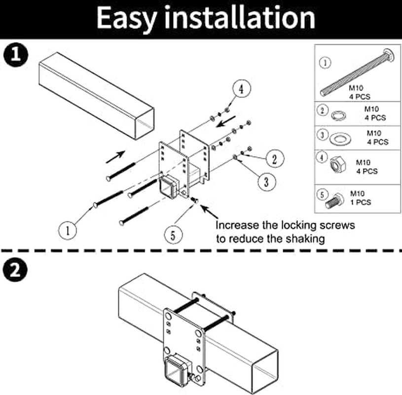 Hitch Receiver 2 Inch Adapter Receiver Fits for 4 X 4 Inches RV Bumper Square Bumper Beam Level Trailer Towing Purpose (Upgrade Include Cover)