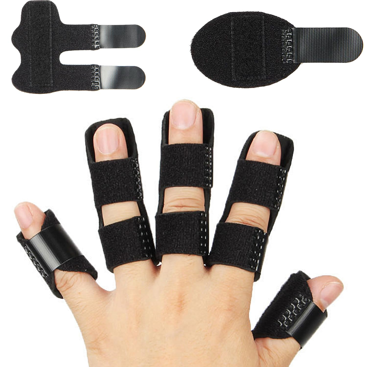 SILHOL 5Pcs Finger Splint, Mallet Finger Splint for Relief, Arthritis Finger Support, Strain or Broken Finger Splint for Thumb, Index, Middle, Ring and Little Fingers, with Aluminum Strip, (Black) image number 6
