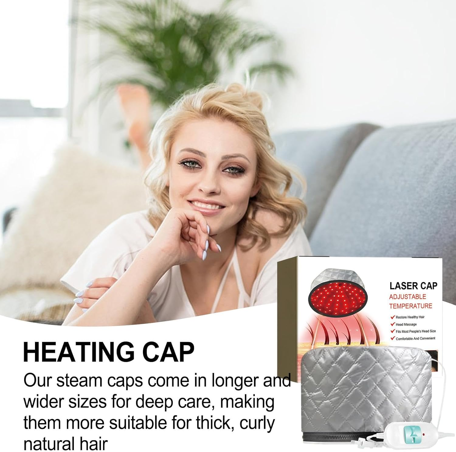 Electric Hair Care Cap - Adjustable Oil Steamer Hat | Deep Care Treatments | Heating Caps for Deep Conditioning | Thermal Hat for Hair 2 Mode Steamer Caps for Natural Hair Portable Heat Hair image number 4