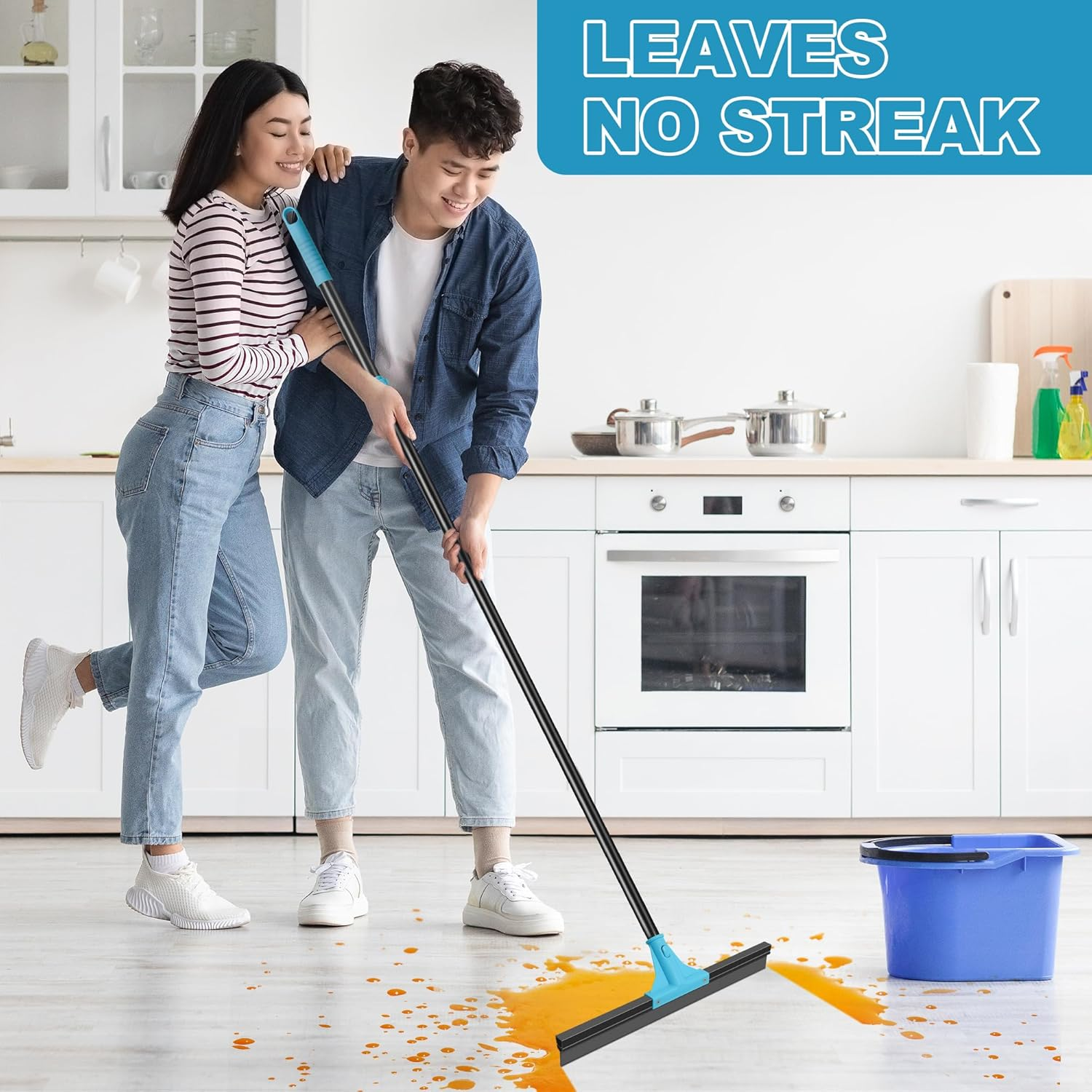 NEWE Floor Squeegee with 44.5 Cm Rubber Scraper Head and 148 Cm Long Handle, Heavy Duty Shower Squeegees for Concrete Floor, on Multi-Surface Tile Glass Pool Garage Cleaning image number 1