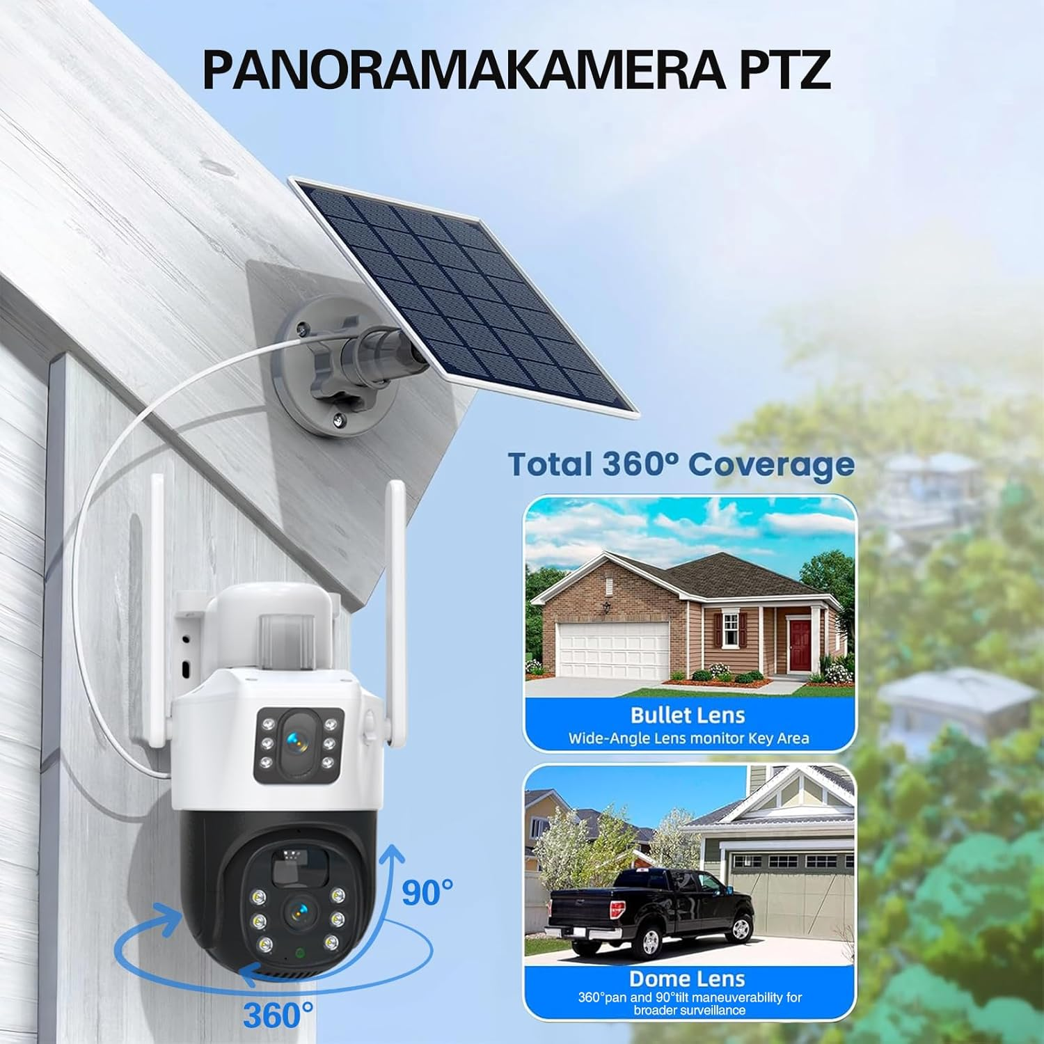 XIULIUU Solar Security Cameras Wireless Outdoor, 3K 6MP Dual-Lens Solar Cameras Security System with Solar Panel, 2.4Ghz Wifi, Full-Color Night Vision, Panoramic PTZ, Motion Tracking, 2-Way Audio image number 2