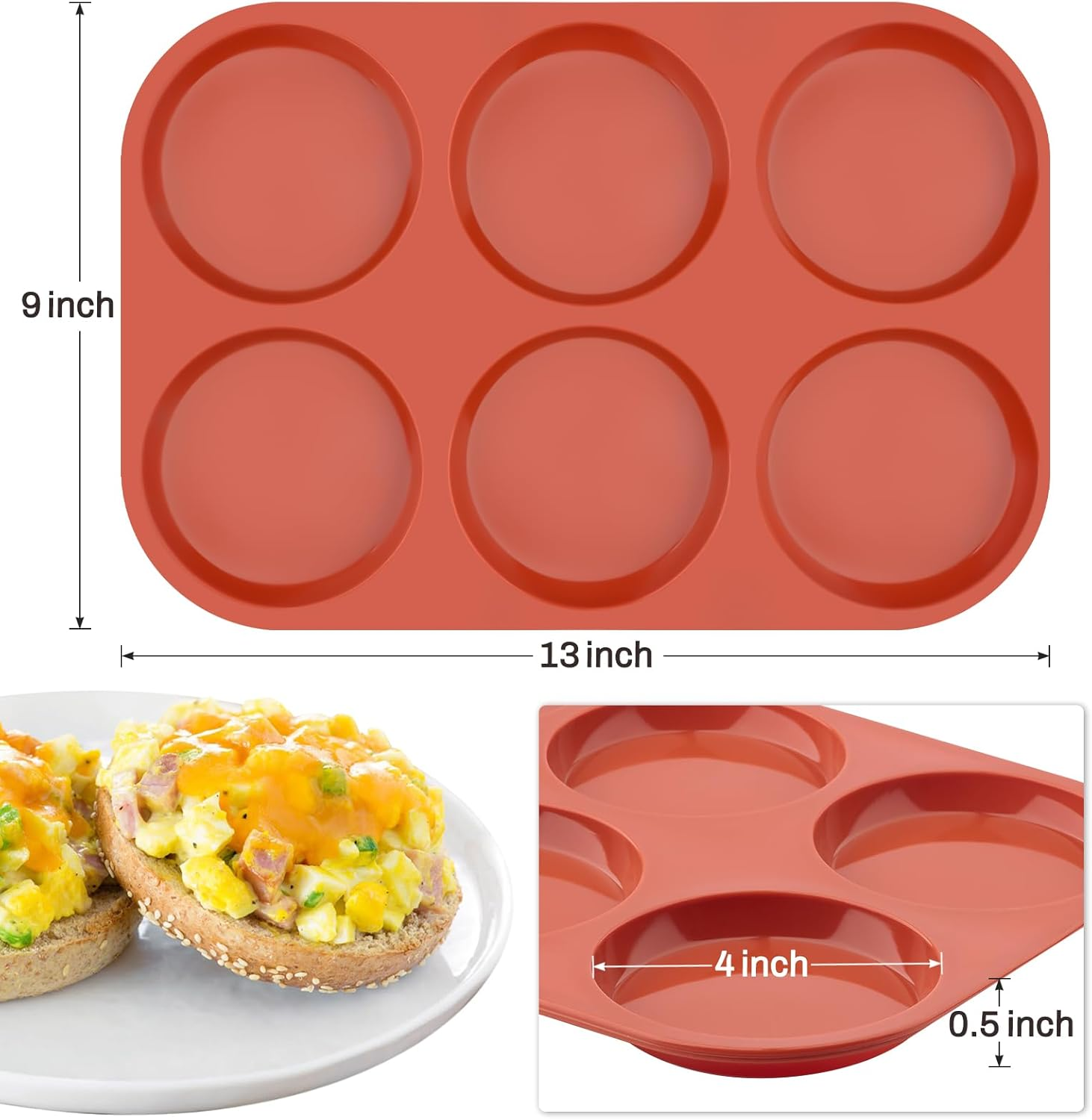 Ocmoiy 4 Inch Silicone Egg Mold for Breakfast Sandwiches, 3 Pack Non-Stick Silicone Jumbo Muffin Top/Hamburger Bun Pan Eggs Bites Molds for Oven Baking Egg Patty, Pancake, Frittata image number 2