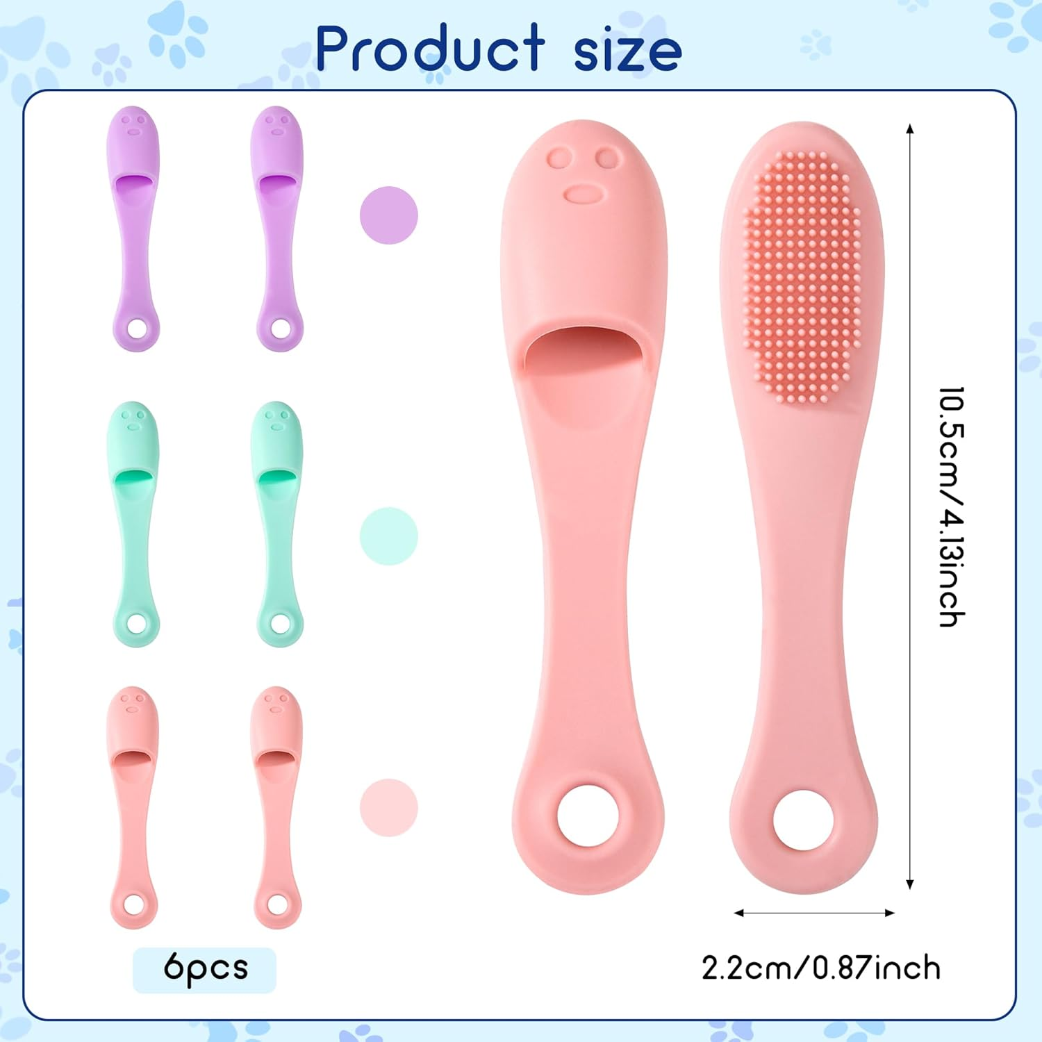 Silicone Toothbrush for Pets, Pack of 6, Dog Toothbrush, Reusable Pet Finger Toothbrush, Long Handle, Cat Dog Toothbrush for Small Dogs, Cats, Dental Care, 10 X 2.5 Cm image number 2