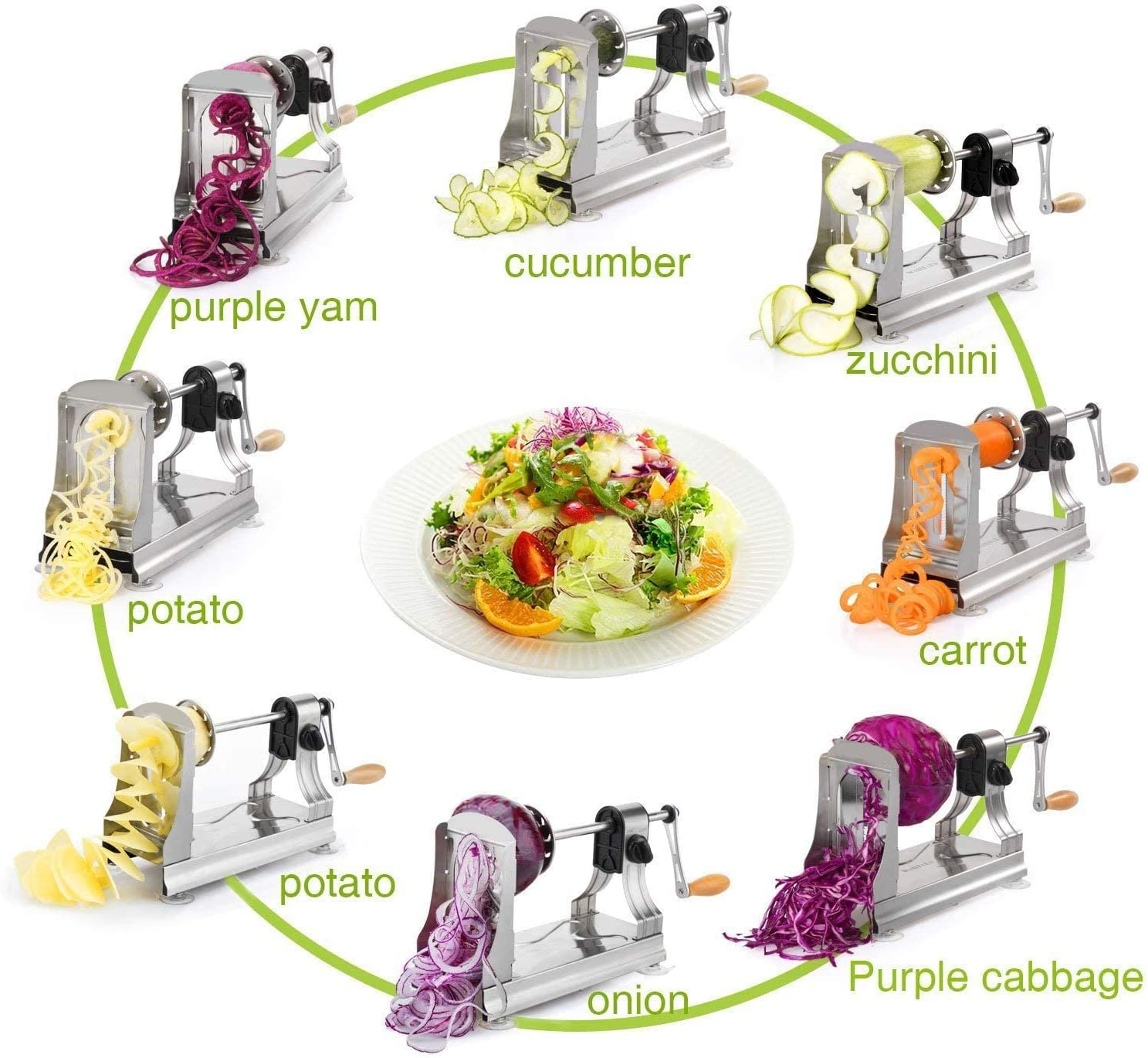 Welltobe 6-Blade Vegetable Spiralizer Spiral Slicer Veggie Pasta Spaghetti Maker for Healthy Low Carb/Paleo/Gluten - 304 Food Stainless Steel Body image number 5