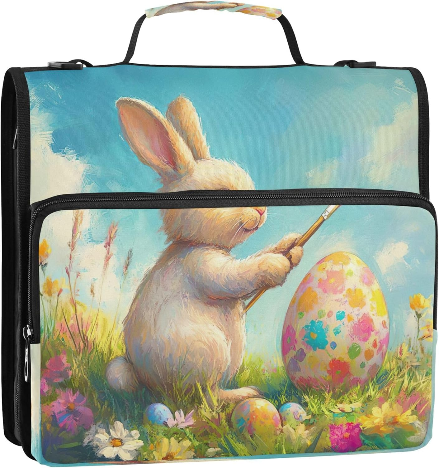 Cute Easter Bunny Zipper Organizer 1.5 Inch 3 Rings Heavy Duty with Strap for School Storage Wallet with Handle image number 4