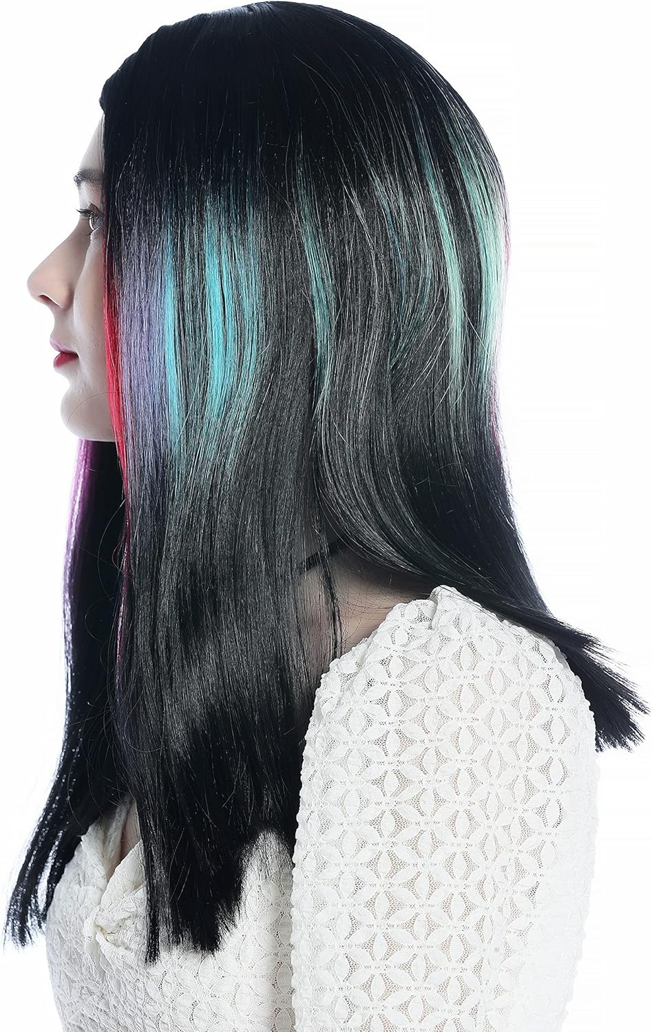 WIG ME up - DW3314A-YP1B/1137 Women'S Wig Long Straight Middle Parting Black and Colorful Strands image number 5