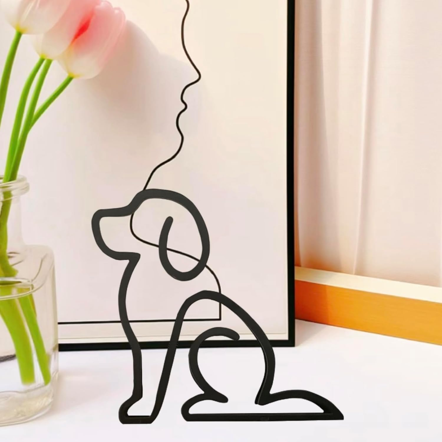 TTYGRHQ Metal Wire Dog Wall Art Sculpture, Minimalist Abstract Design, Black Geometric Home Decor