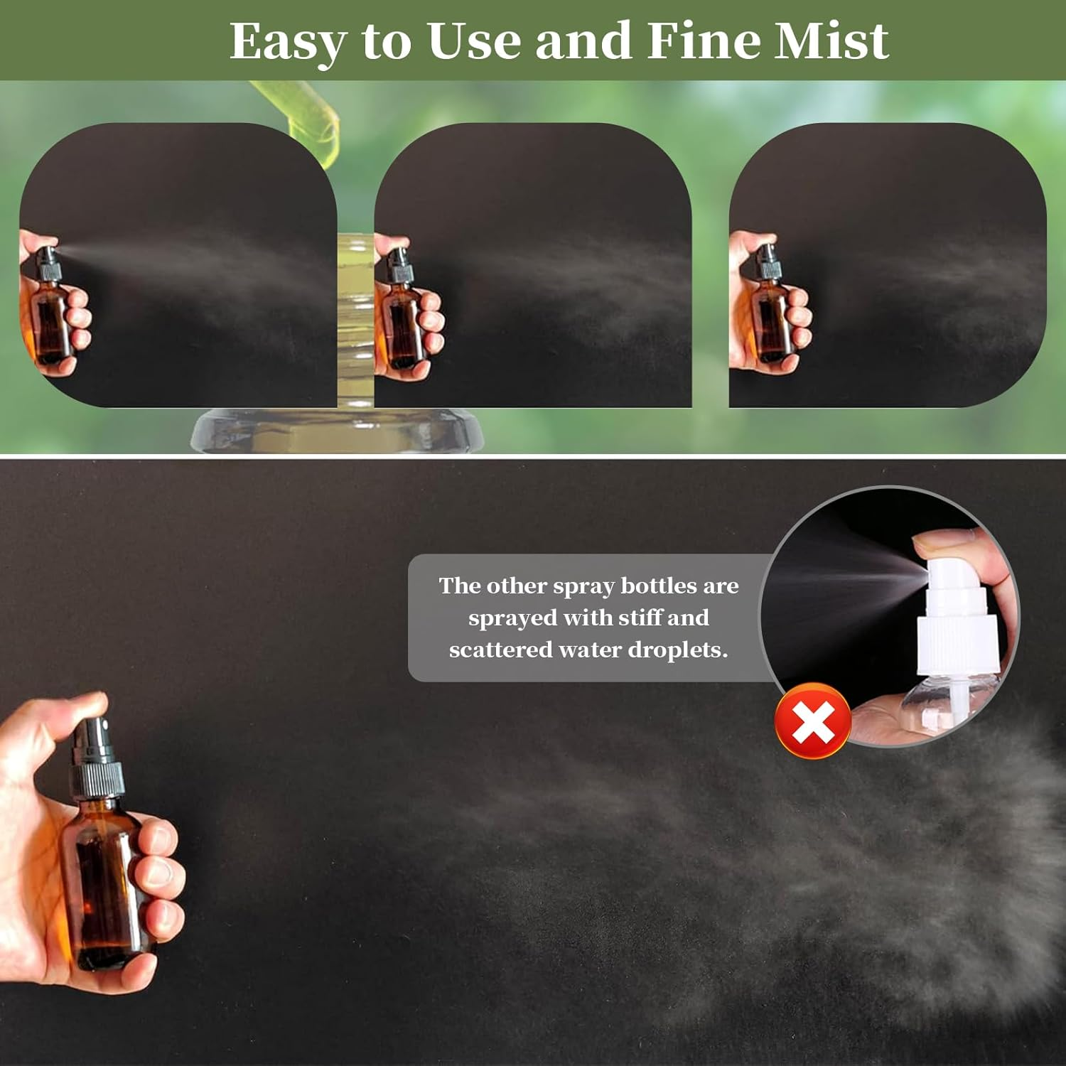 5 Pack Empty Amber Glass Bottles with Fine Mist Sprayer & Dust Cap, 50/100Ml Spray Roller Bottles, Refillable Glass Spray Bottles Containers for Essential Oil, Plants Water Cleaning Liquid (100ML) image number 1