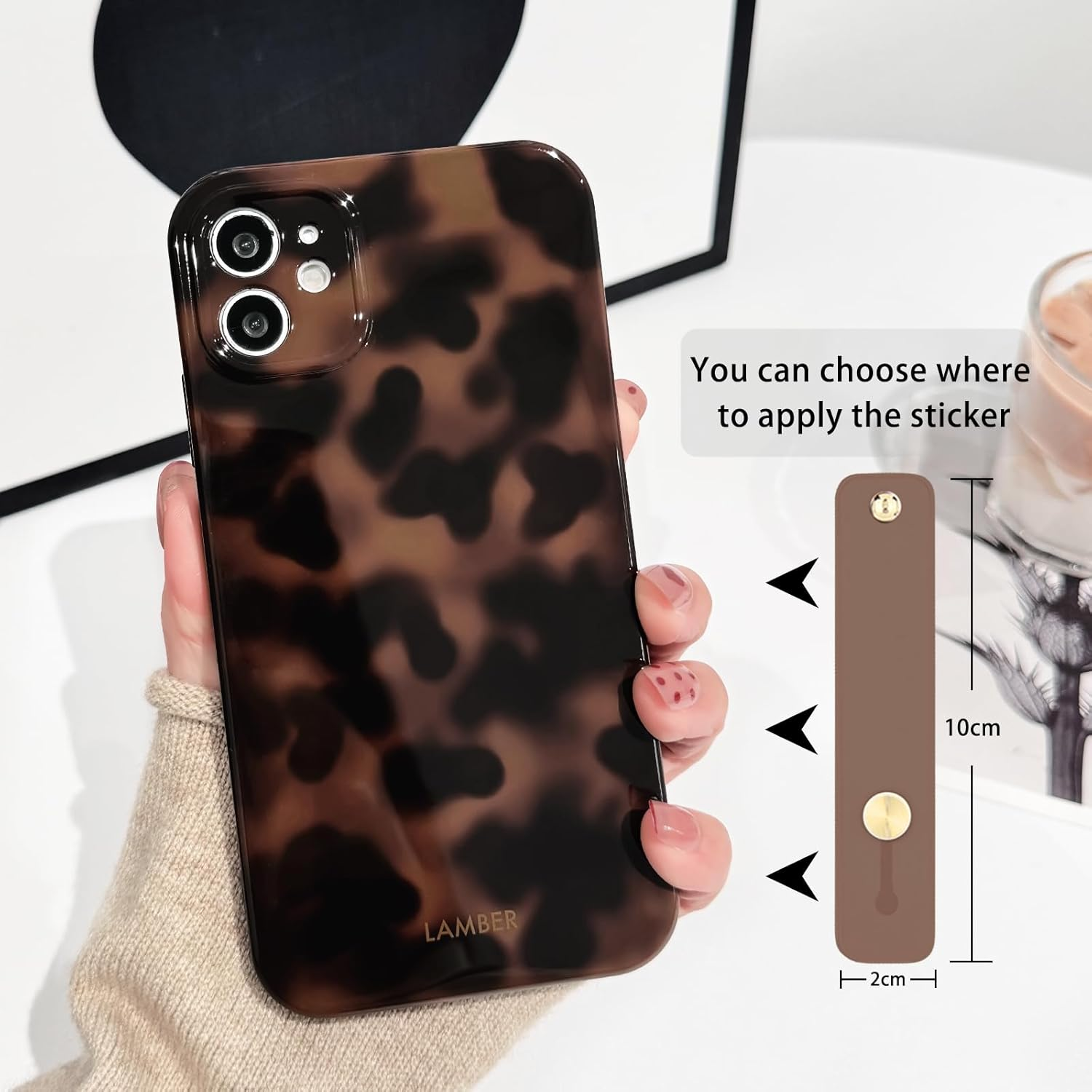 NITITOP Compatible with Iphone 11 Case Cute Leopard Print Brown Amber Tortoise Design for Women Girls Men with Wrist Adjustable Hand Strap Kickstand Aesthetic Protective Cover - Brown image number 3