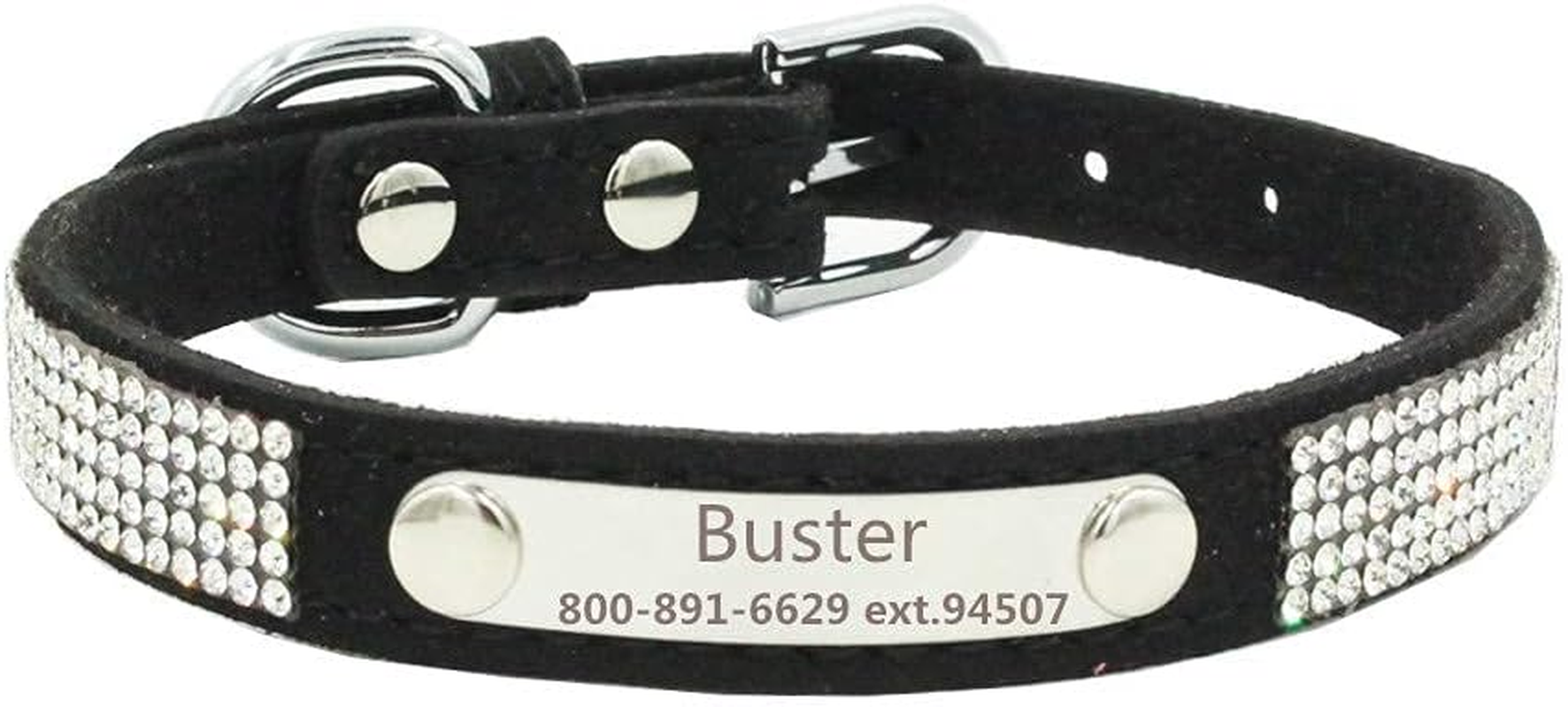 THAIN Rhinestones Personalized Dog Cat Collar and Leash Combo Set Bling Diamond with Engraved Stainless Steel Nameplate for Small Medium Large Dogs (M(Neck 12.59"-14.96"), Black Set)