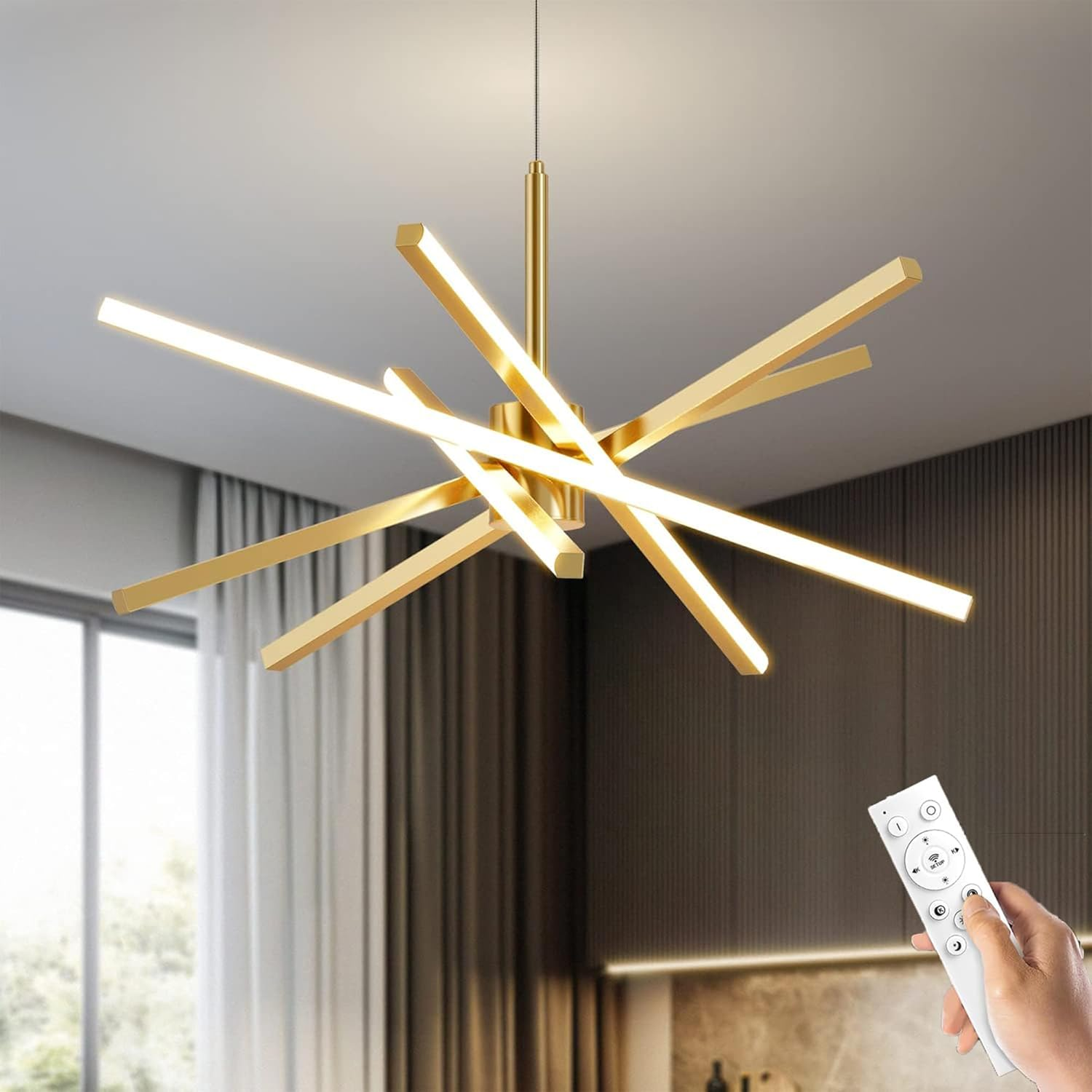 LED Pendant Light Chandelier - Linear Modern Adjustable Hanging Island Ceiling Light Fixture for Dining Room Kitchen Living Room Bed Room (Black)