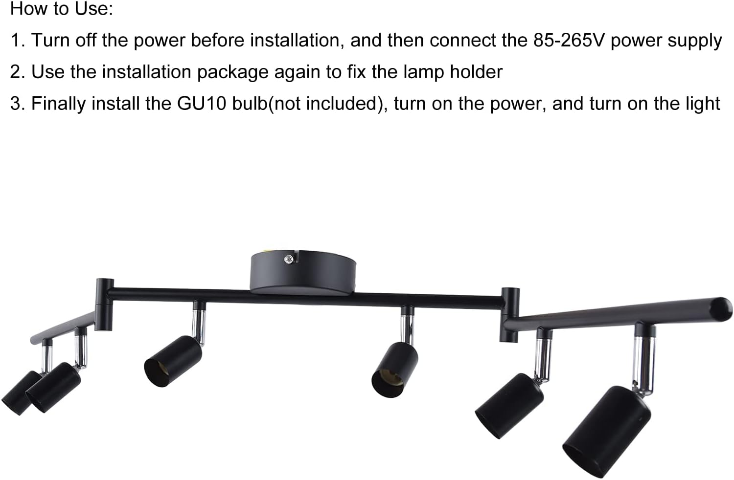 6 Way Ceiling Spotlight GU10 Base Socket, Track Lighting Kit Rotatable Lamp Head, Can Be Tilted 90&deg;, Adjustable Lighting Angle, for Showrooms, Exhibition Halls, Museums, Cafes, image number 1