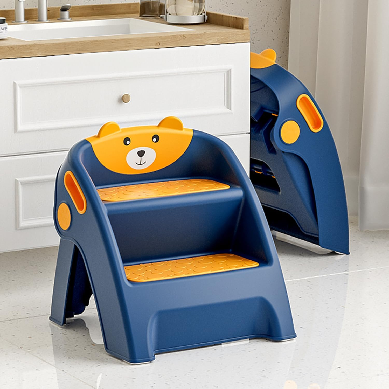 Toddler Step Stool for Bathroom Sink, 2 Step Stool for Kids Toilet Potty Training, Step for Kitchen Counter Nursery Bedroom, Step Stool Folding Bathroom Sink, Kitchen Counter, Easy to Move image number 5