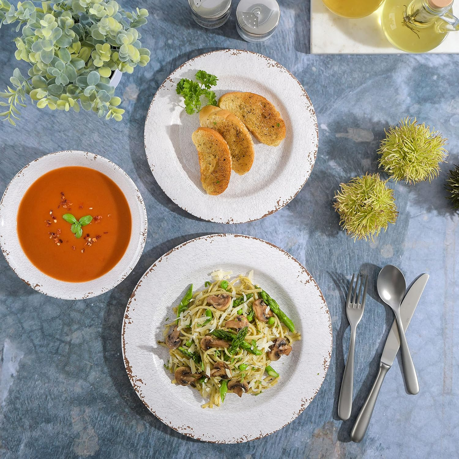 Gibson Studio 12 Piece Melamine Mauna Dinnerware Set, Ice Rustic image number 4