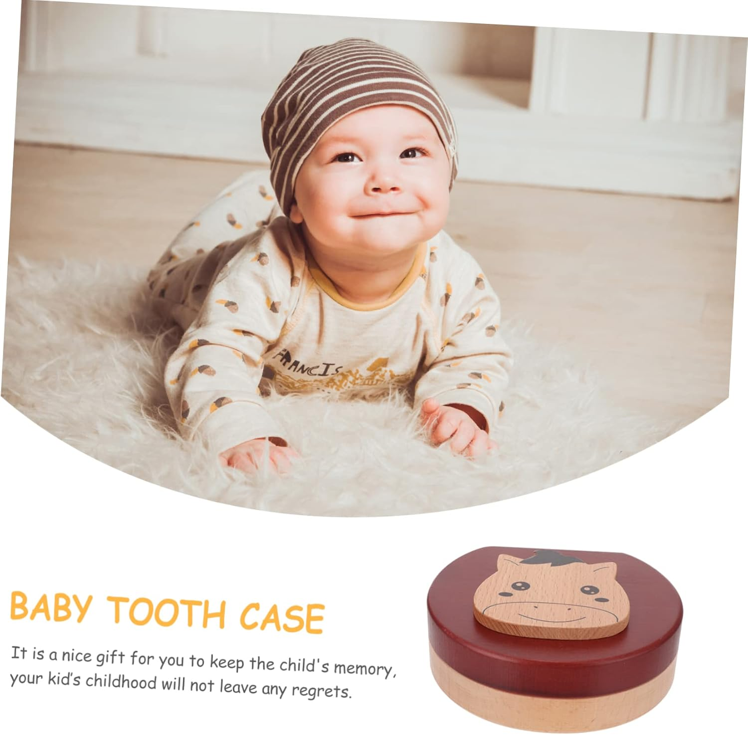 Abaodam Wooden Tooth Keepsake Box Baby Teeth Saver and Fetal Hair Container for Boys and Girls Zodiac Horse Design Baby Shower image number 2