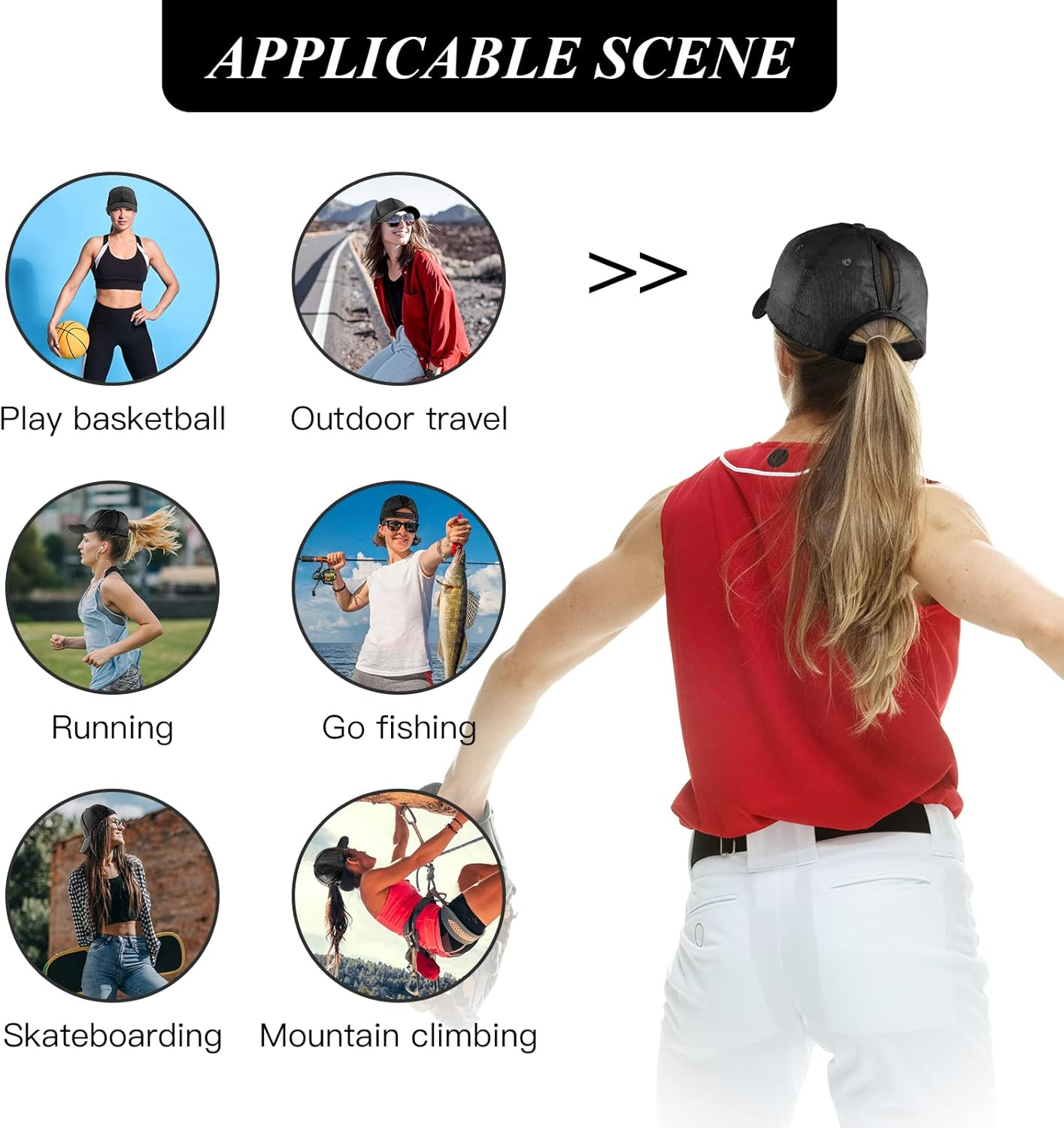 Womens Ponytail Hat Baseball Cap,Unisex Adjustable High Messy Bun Ponycap,Classic Solid Color Outdoor Hats with Pony Hole Loop image number 3