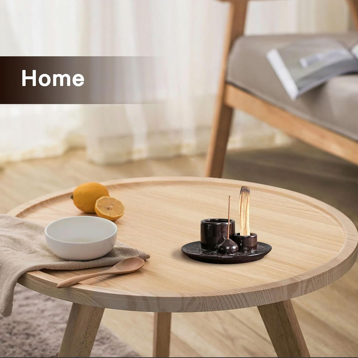 IMEEA Palo Santo Holder Sage Holder 4 in 1 Incense Holder Incense Burner for Burning Sage Incense Stick Palo Santo 5.1" Ceramic Ash Catcher Tray for Meditation Room - White image number 6