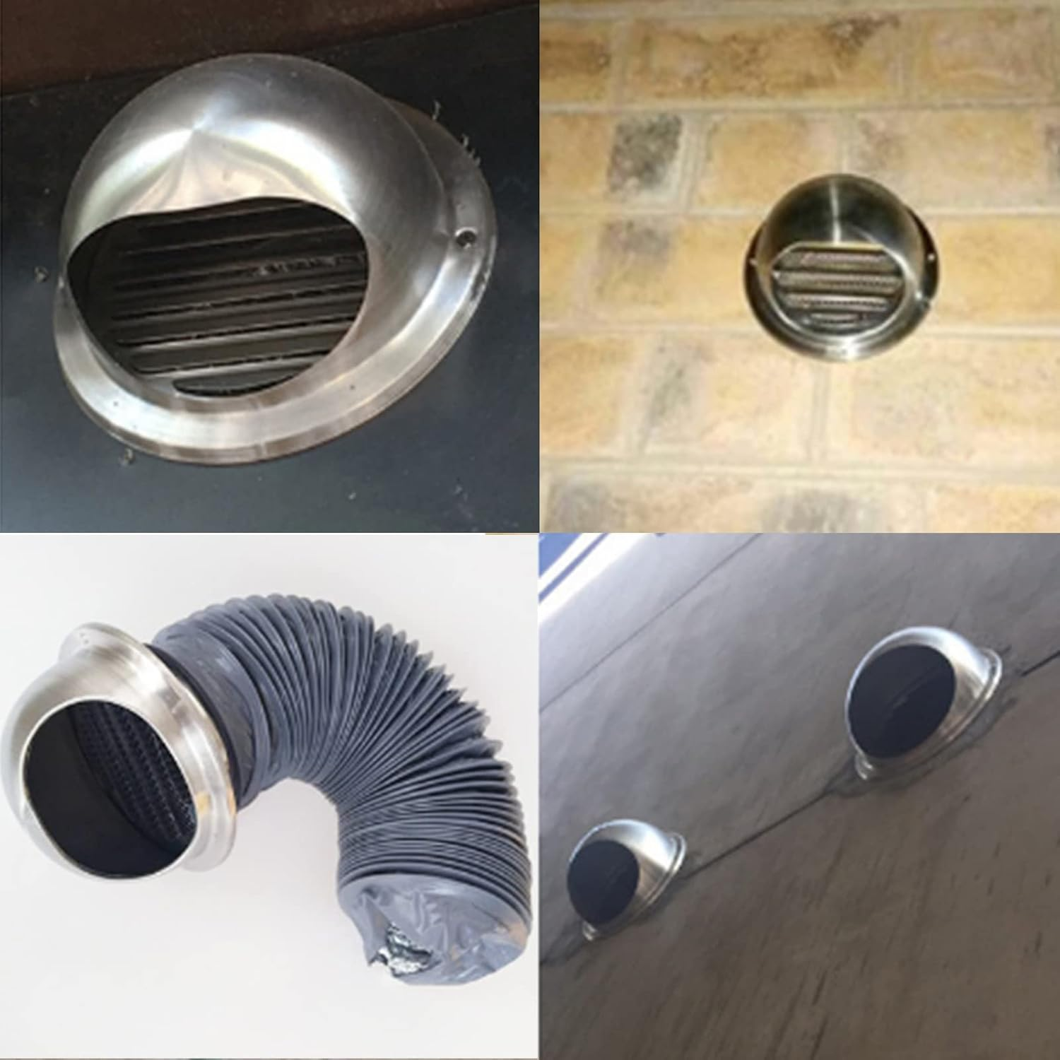 2Pcs 304 Stainless Steel Wall Air Vent Ducting Ventilation Exhaust Grille Cover Outlet round Hood Bull Nosed External Extractor (150Mm) image number 3