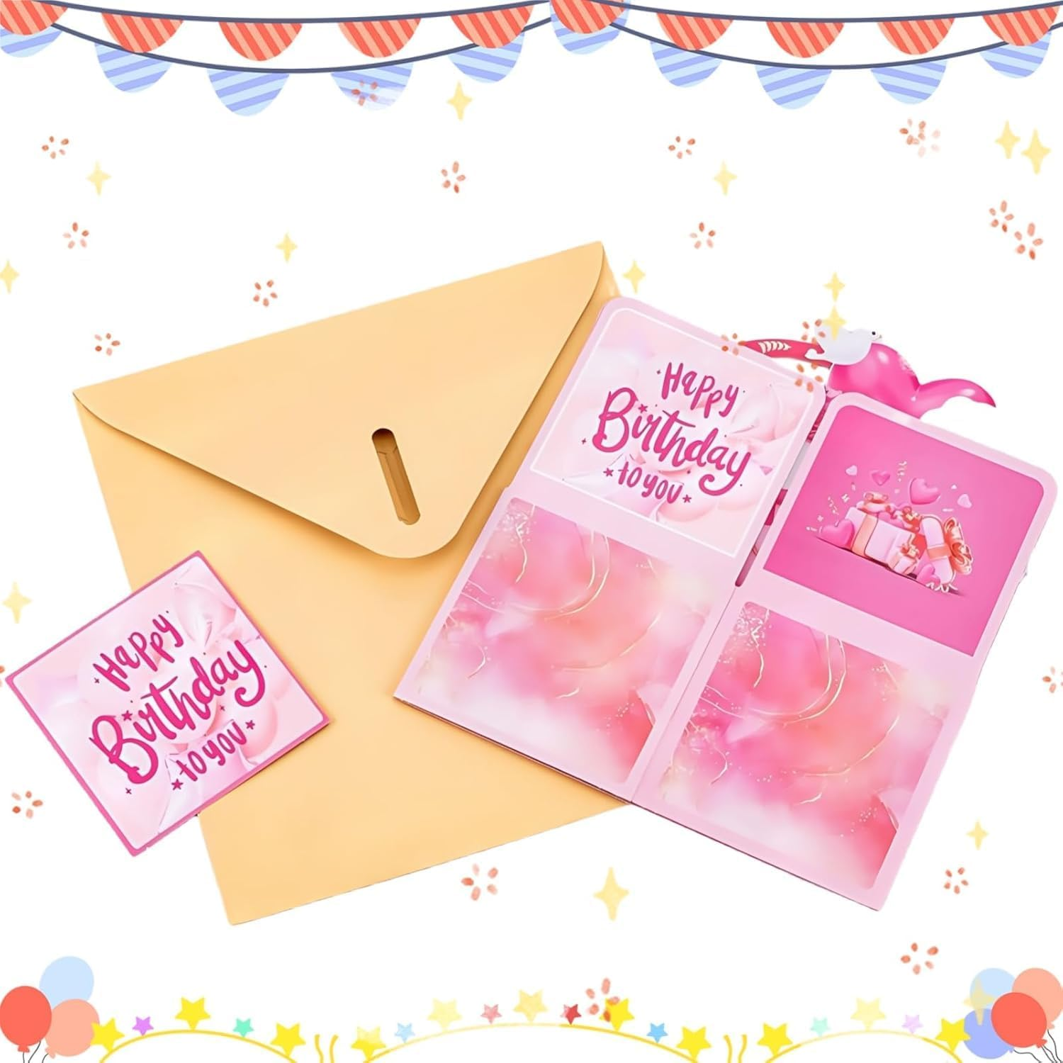 Uroboo 3D Pop up Happy Birthday Card Stunning 3D Birthday Greeting Boxed Card for Unforgettable Celebrations for Women Mom Wife Daughter Grandma Girlfriend, Pink - Pink image number 2