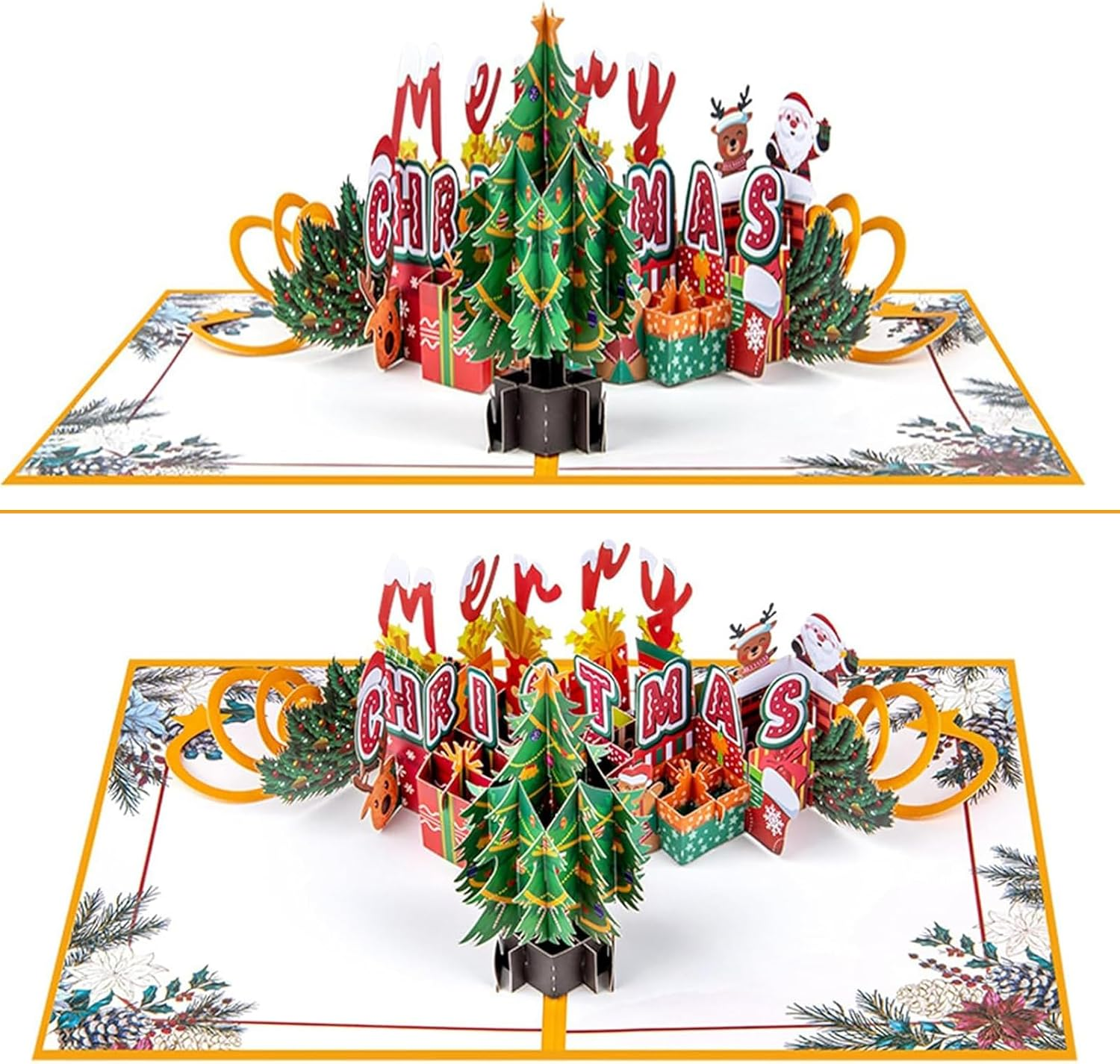 3D Pop up Christmas Card Merry Christmas Greeting Cards Happy New Year Xmas Gift Cards Happy Holiday Theme Card, Yellow 1 image number 2