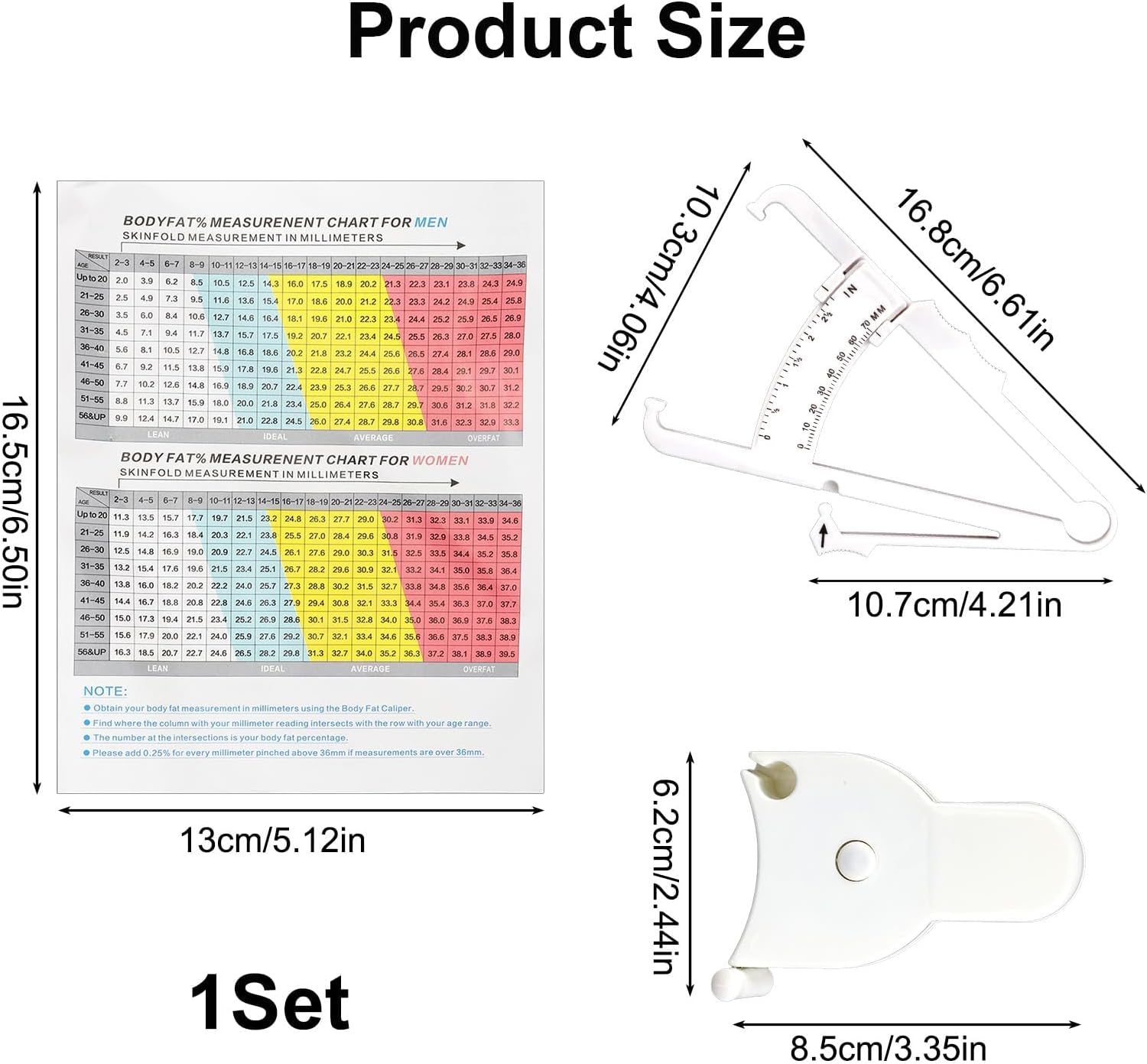 2 PCS Body Fat Caliper and Measuring Tape Sets for Body, Skinfold Calipers and Body Fat Tape Measure Tool for Accurately Measuring BMI Skin Fold Fitness and Weight-Loss, 2025 Upgraded Design (White) image number 6