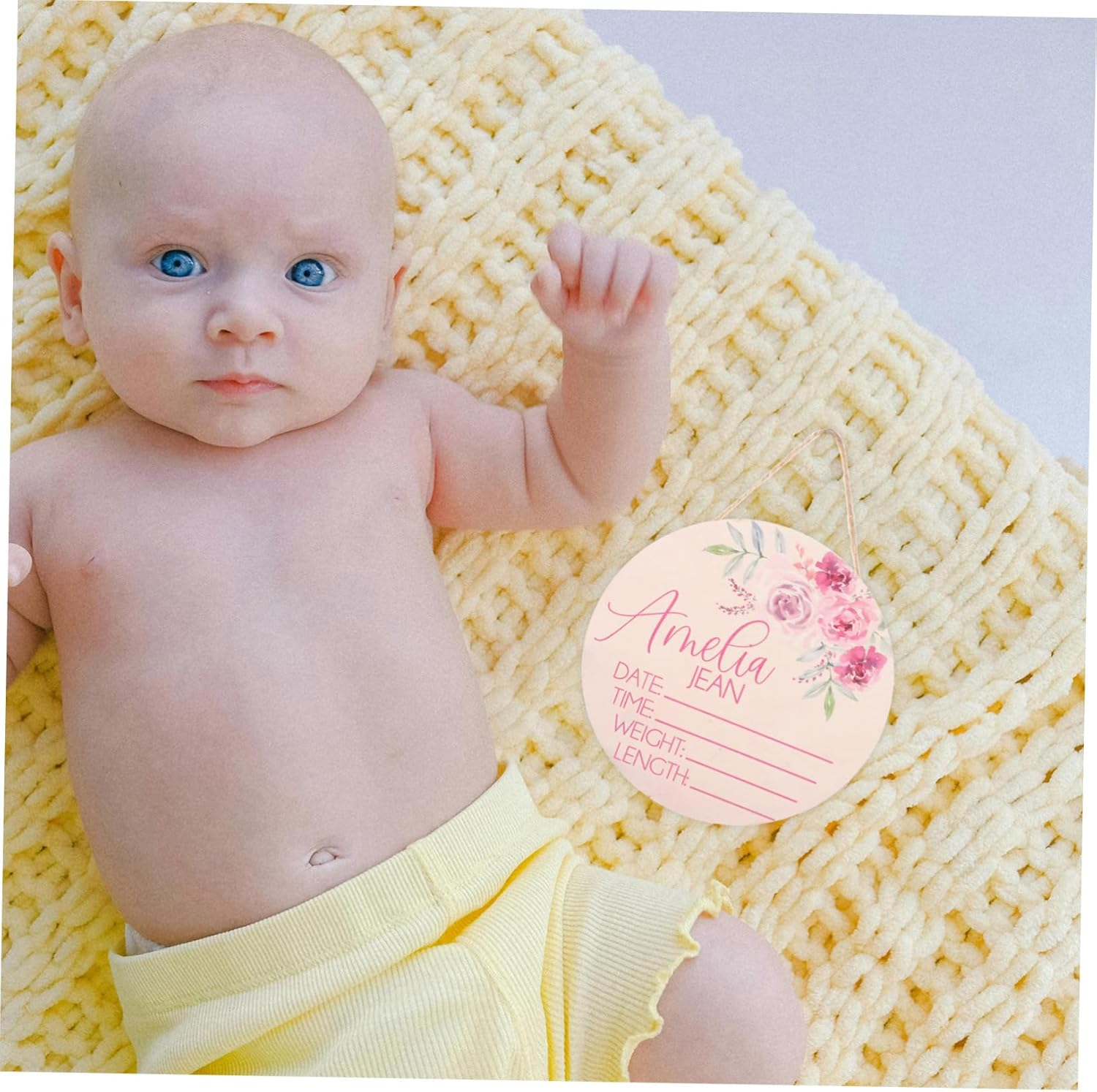 ERINGOGO 2Pcs Newborn Name Announcement Sign Wooden Birth Name Sign for Hospital Decor image number 2