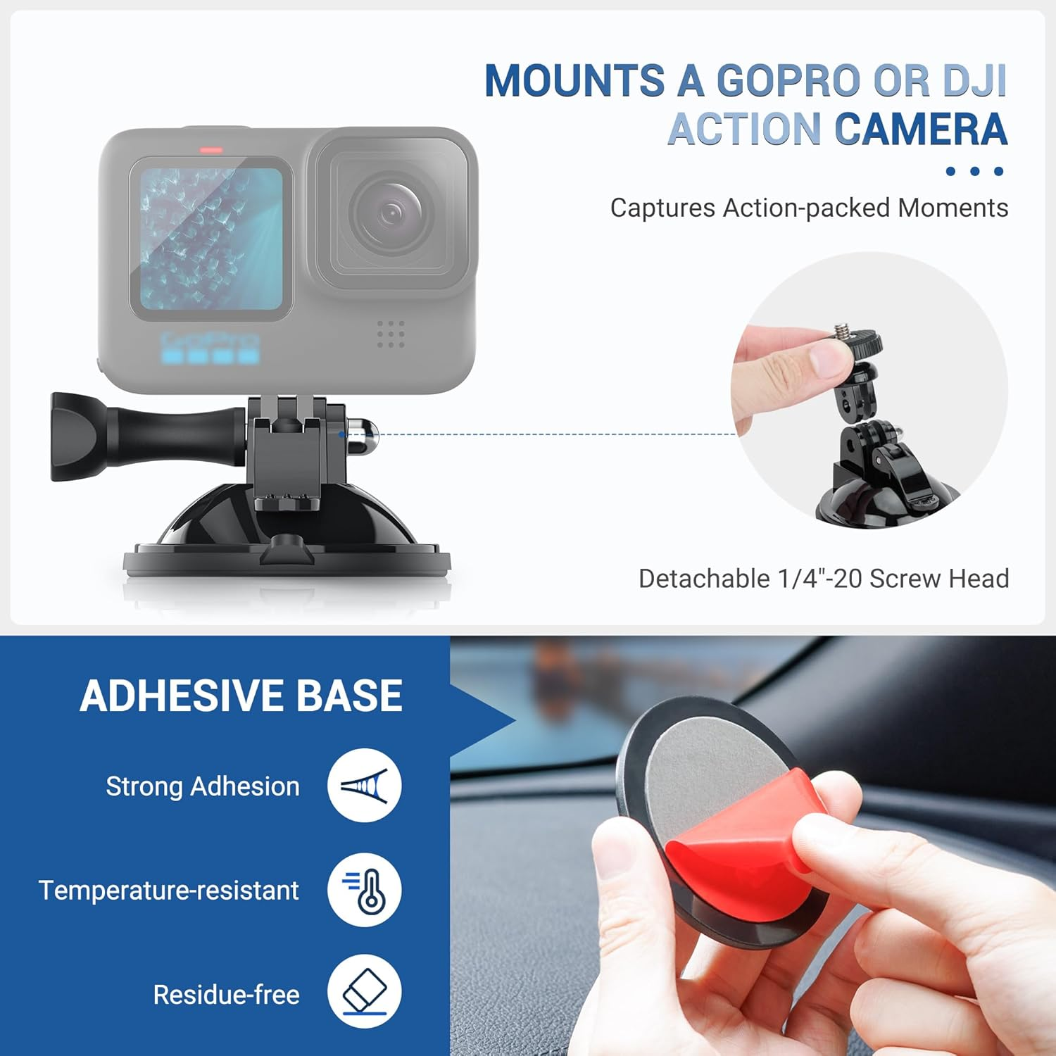 JJC Suction Cup Mount with 1/4"-20 Screw, Strong Stable Suction Cup Base for LED Light, Microphone, Gopro, DJI Action Camera Insta360 Car Mount image number 5