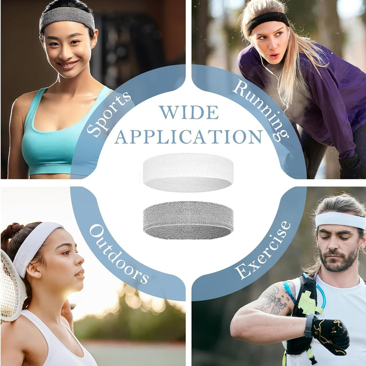 3Pack Sweatbands Sports Headband for Men & Women,Moisture Wicking Hairband Athletic Towel Headbands for Tennis, Basketball, Running, Working Out, Yoga