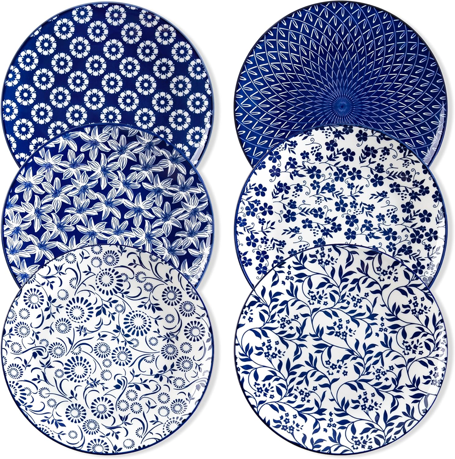 Vancasso Selene Coffee Cups Set of 6 Porcelain Mugs, 360 Ml Coffee Cups with Handle, Cup for Coffee, Milk, Tea & Cocoa, Vintage Blue/White