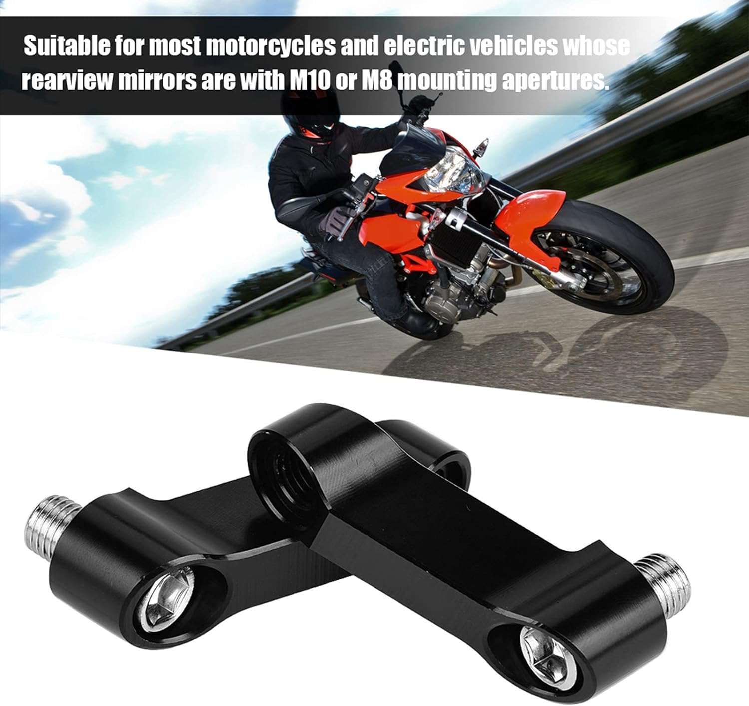Joyzan Motorcycle Mirror Mount Riser Extender Adapter, Motorbikes Mirror Handlebar Mounts Risers Extenders Adapter M10 M8 Rearview Stem Mirrors Adapters Kit with Screw Gasket Universal for Motorcycles image number 4