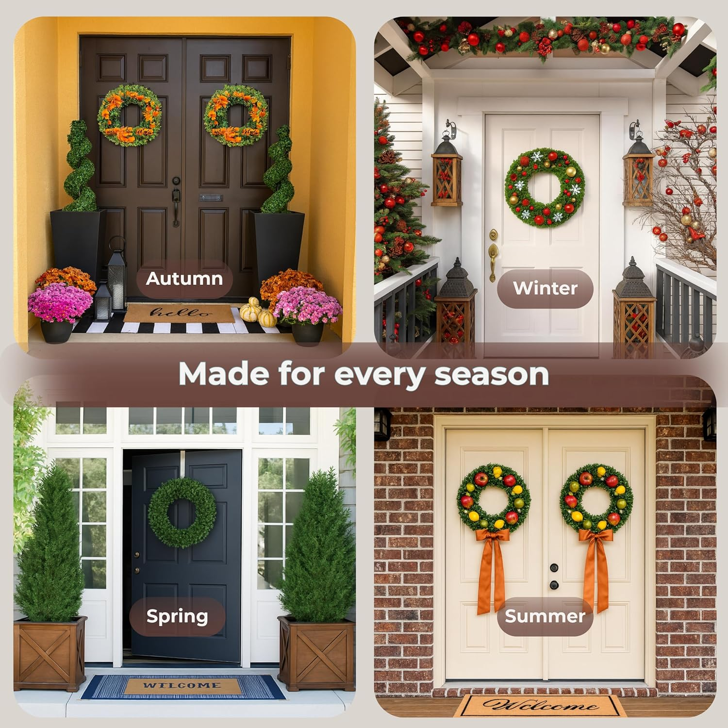 Pure Garden Boxwood Wreath, Artificial Wreath for the Front Door By, Home D&eacute;cor, UV Resistant &ndash; 16.5 Inches image number 5