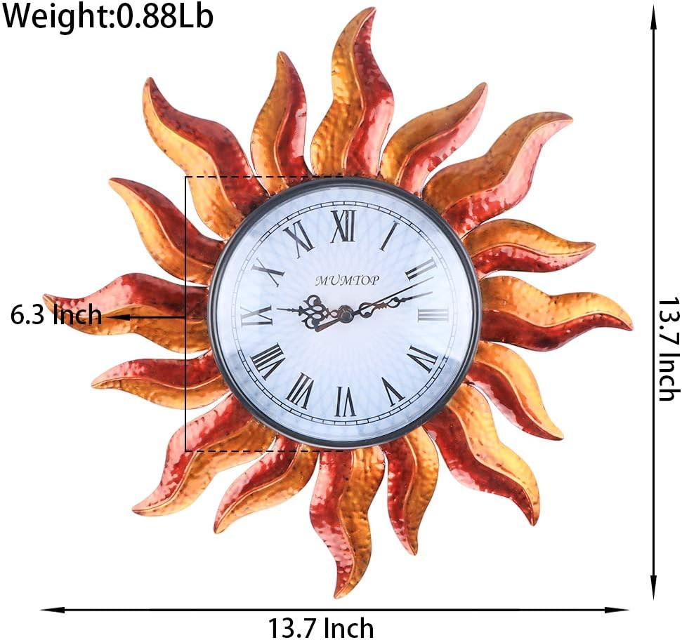 MUMTOP Indoor Outdoor Wall Clock Outdoor Clock Wall-Mounted Clock Exquisite Decoration (Sun) image number 4