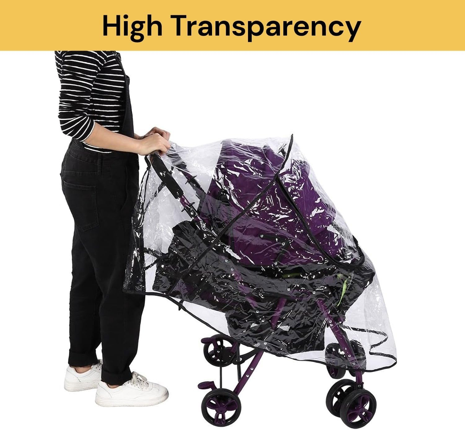 Universal Stroller Rain Cover for Pushchair, Pram Rain Cover with Convenient Window Opening & Transparent Enhanced Waterproof for Pram Snow Wind, Fits Most Prams Baby Bugg image number 6